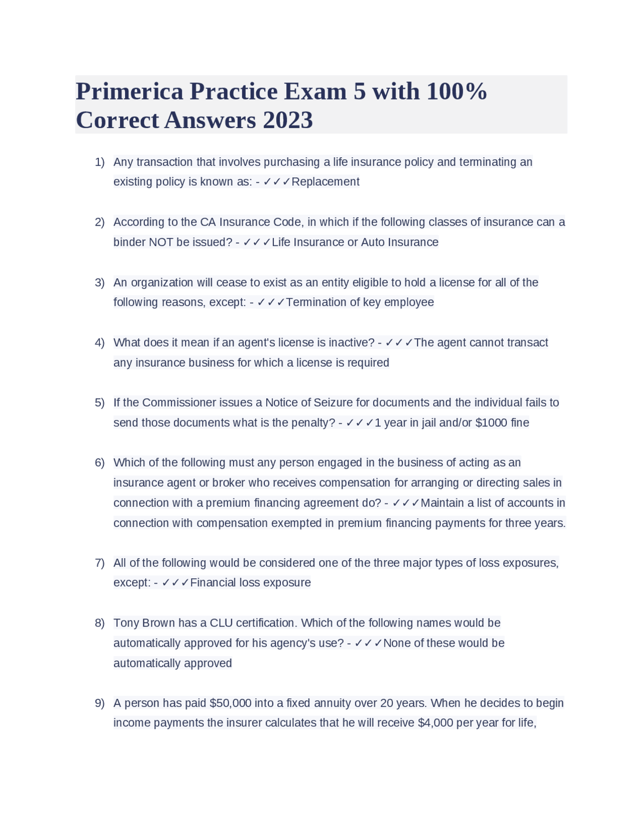 Primerica Practice Exam 5 with 100% Correct Answers 2023 | Exams ...