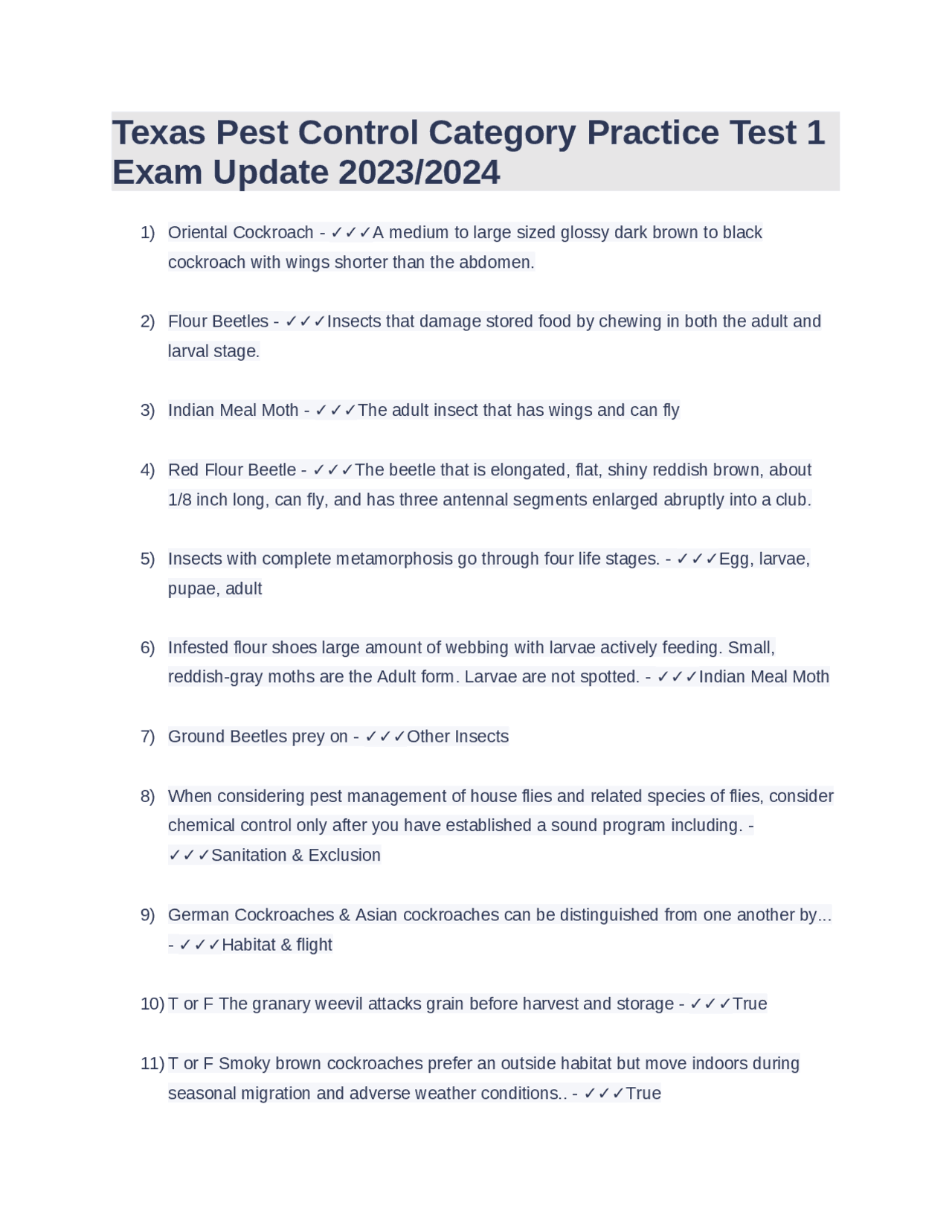 Texas Pest Control Category Practice Test 1 Exam Update 2023/2024 Texas Pest Control Category Practice Test 1 Exam Update 2023/2024