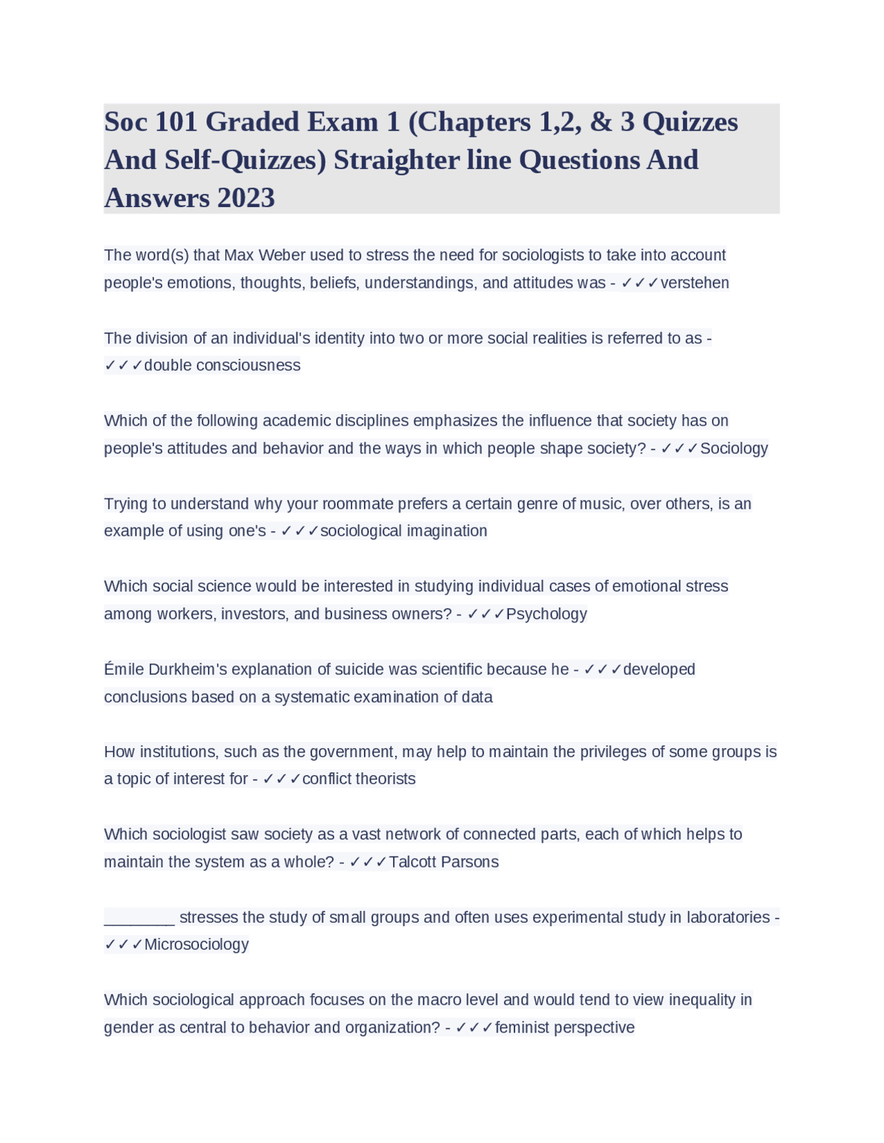 Soc 101 Graded Exam 1 (Chapters 1,2, & 3 Quizzes And Self-Quizzes ...
