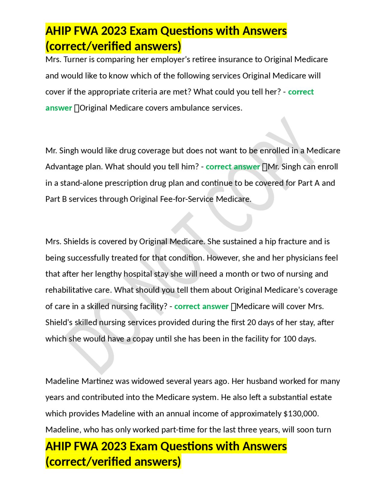 AHIP FWA 2023 Exam Questions with Answers (correct/verified answers) Exams Nursing Docsity