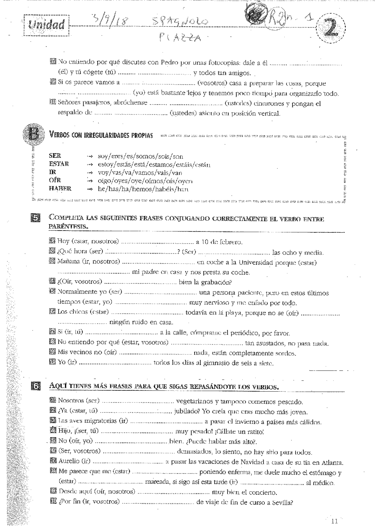 esercizi di grammatica in spagnolo