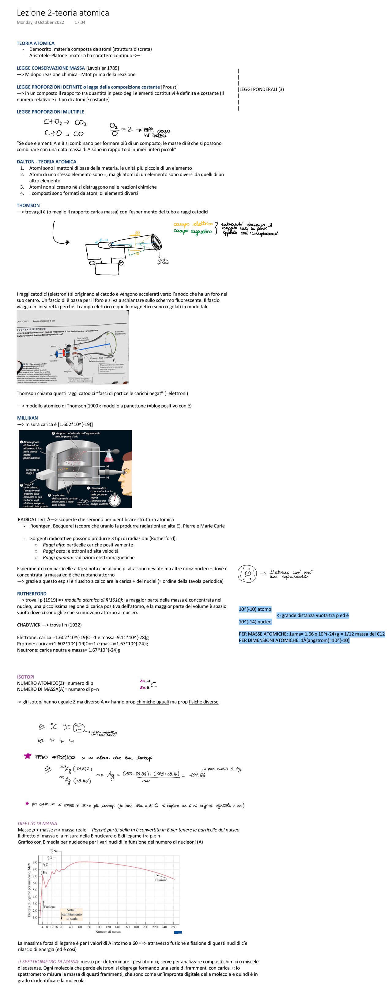 Teoria Atomica Dalton Thomson Millikan Rutherford Appunti Di