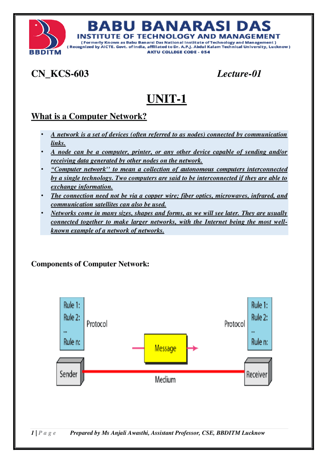 Computer networks study notes | Study notes Computer Networks | Docsity