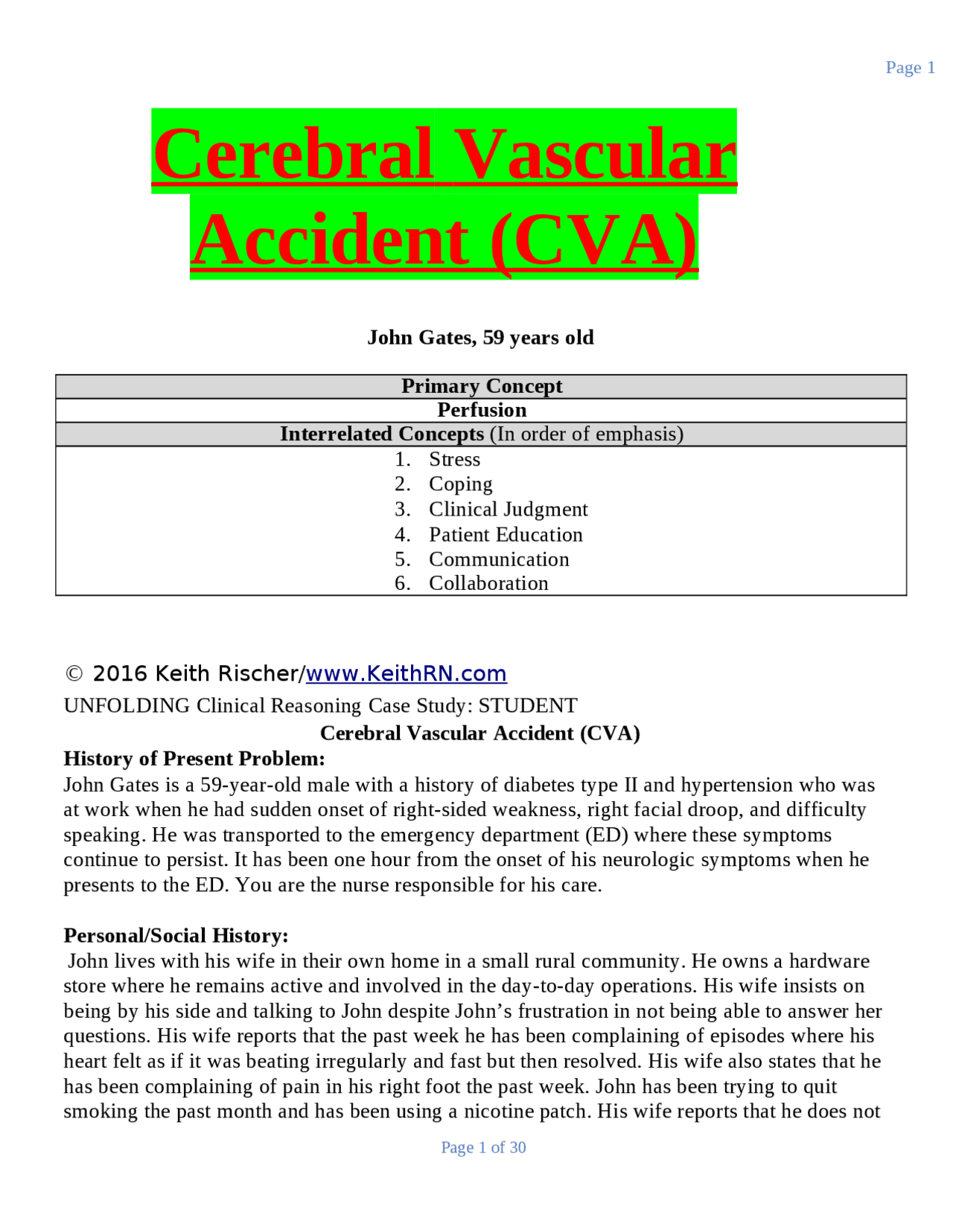Cva Checklist Cerebral Vascular Accident (CVA) | Exams Nursing | Docsity
