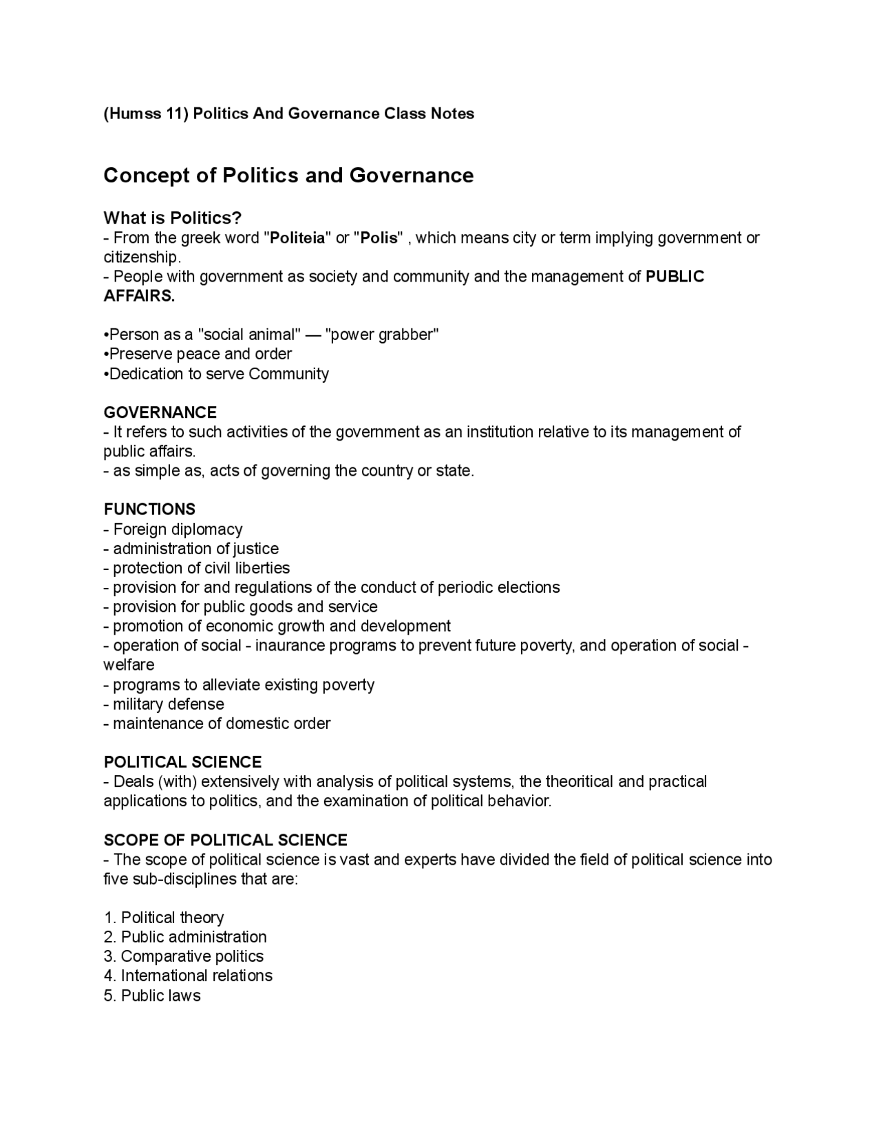 An introduction to Politics & Governance | Study notes Political ...