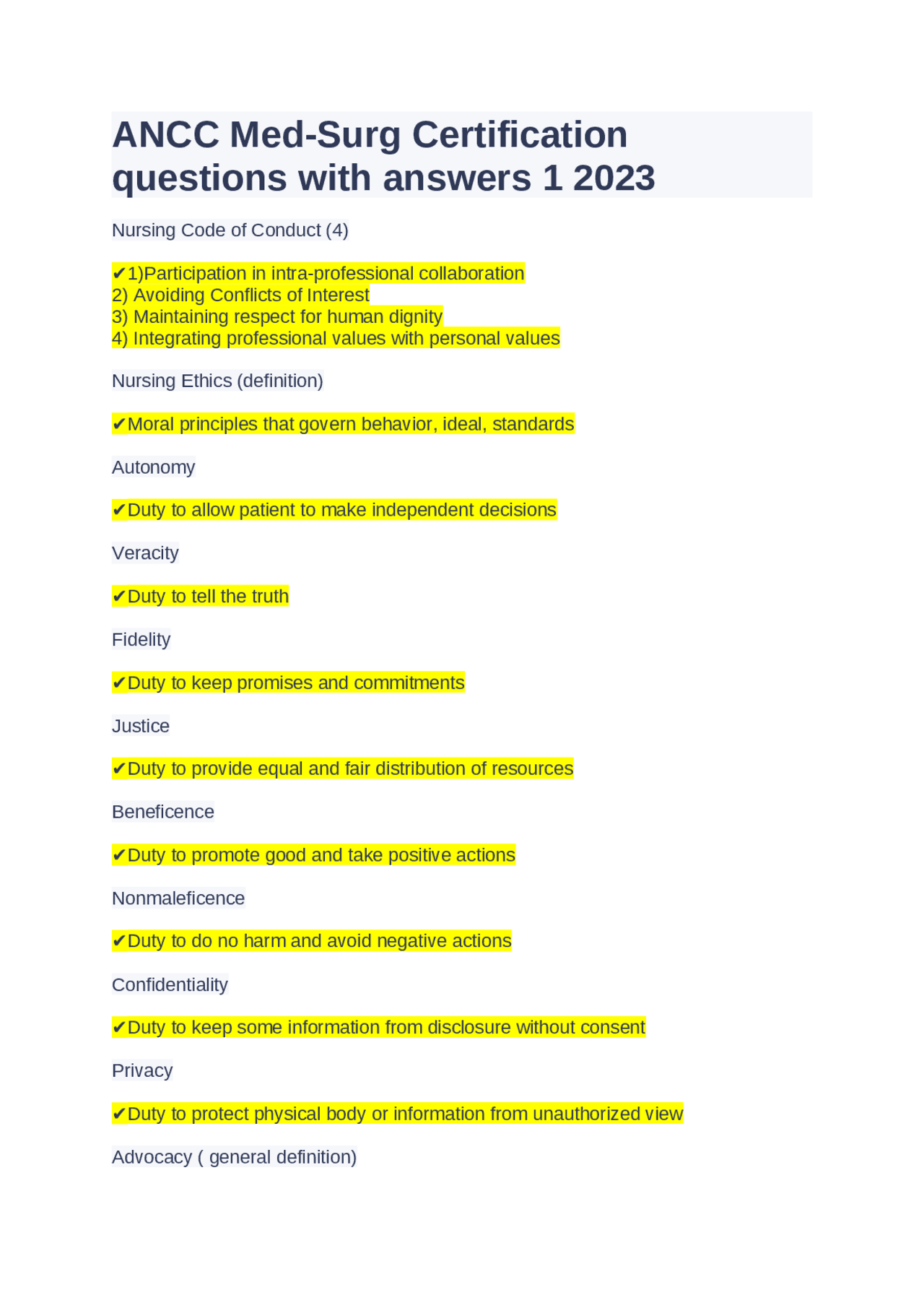 ANCC Med Surg Certification questions with answers 1 2023 Exams ANCC Med Surg Certification questions with answers 1 2023 Exams