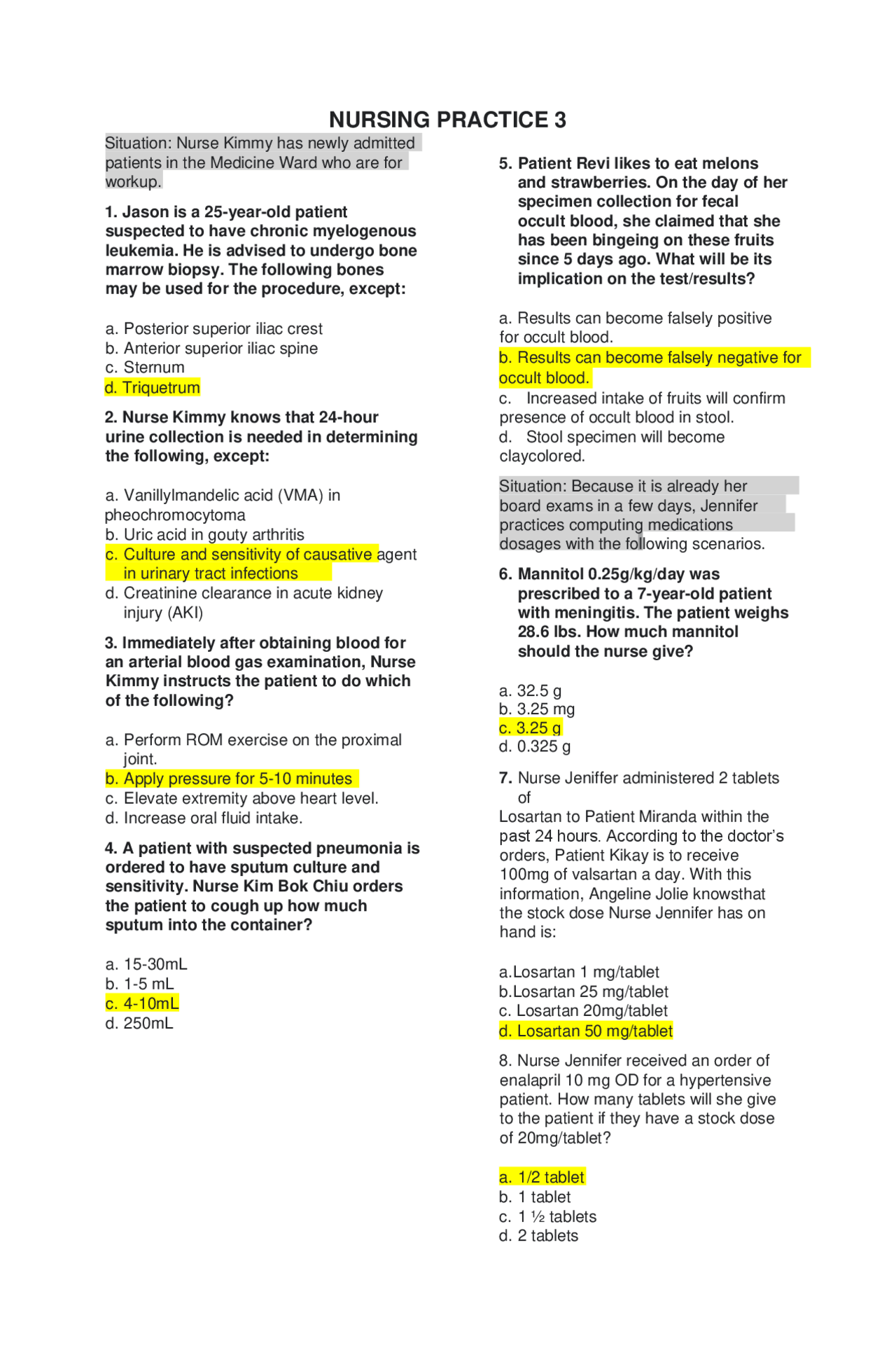 Np Practice Forms NURSING TEST 5 (NP III) | Exams Nursing | Docsity
