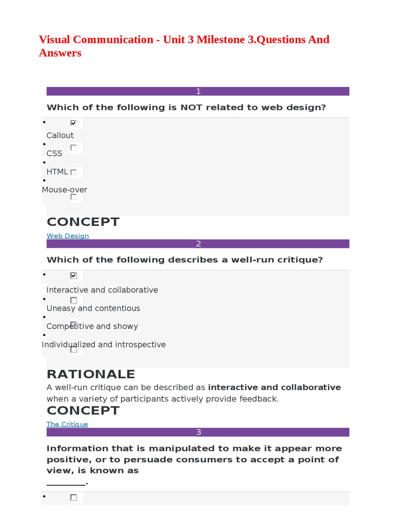 Visual Communication - Unit 3 Milestone 3.Questions And Answers | Exams ...