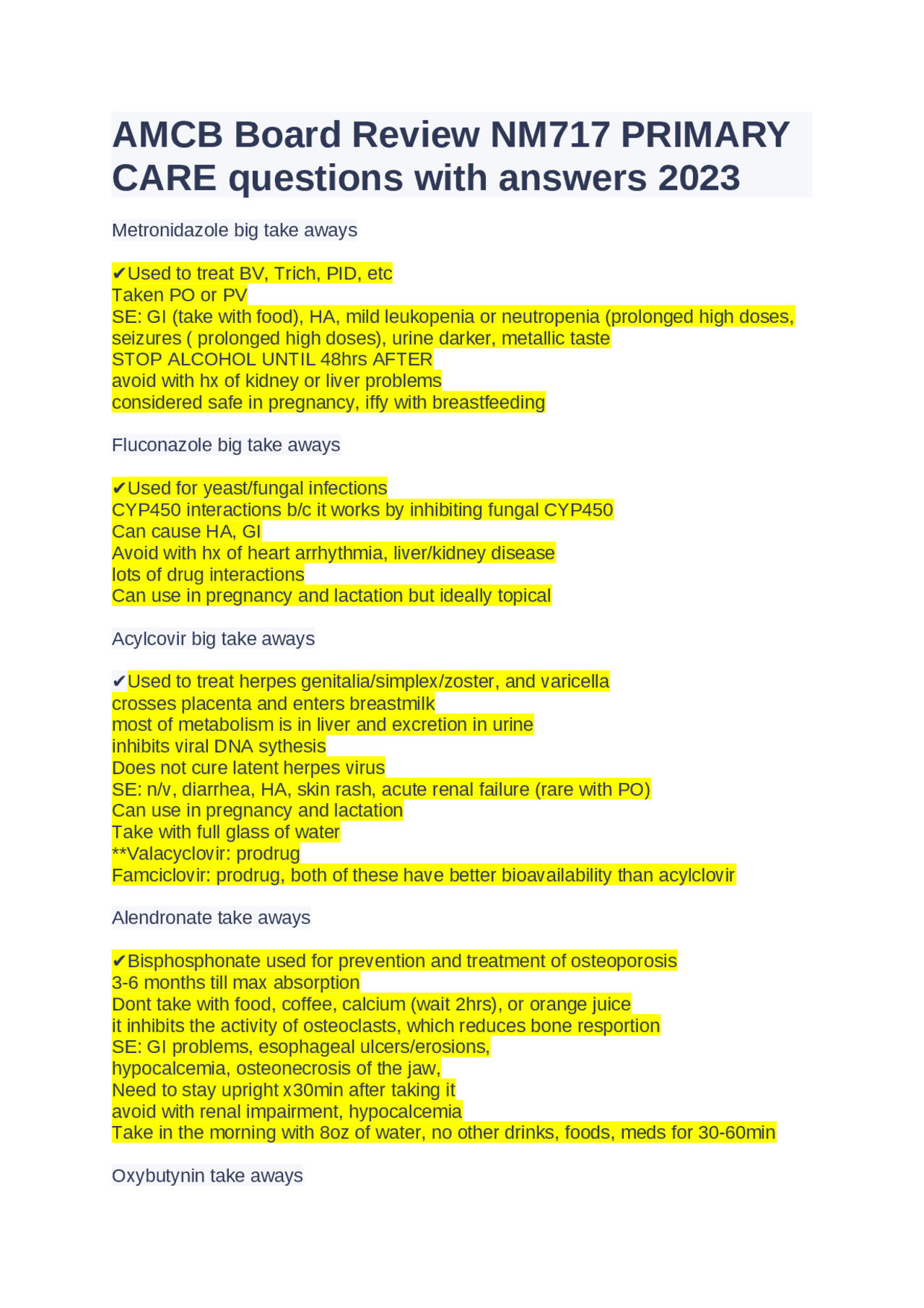AMCB Board Review NM717 PRIMARY CARE questions with answers 2023