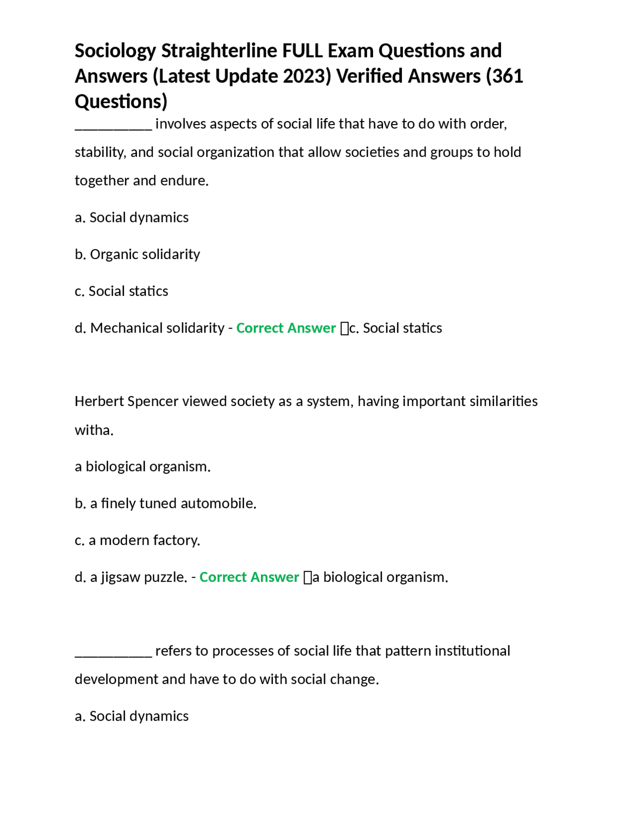 Sociology Straighterline FULL Exam Questions and Answers (Latest Update ...