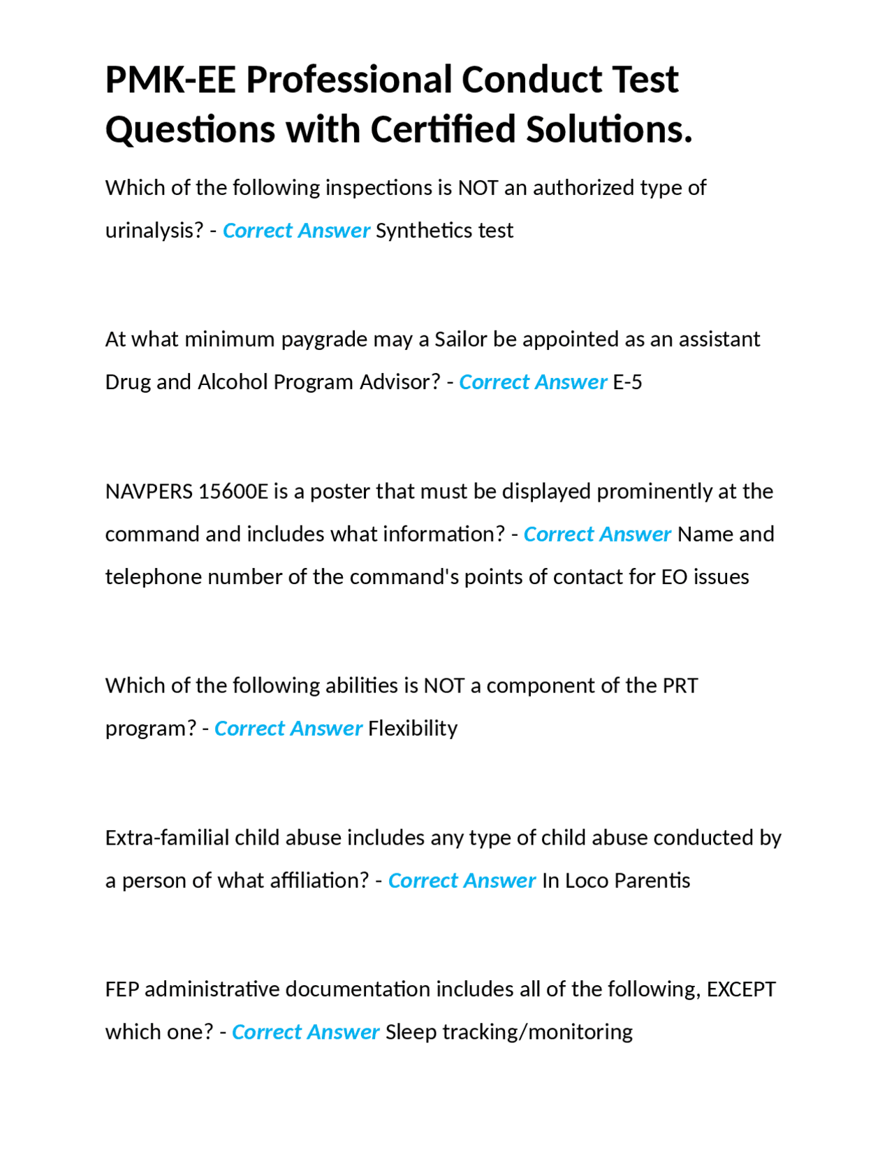 PMK-EE Professional Conduct Test Questions with Certified Solutions ...