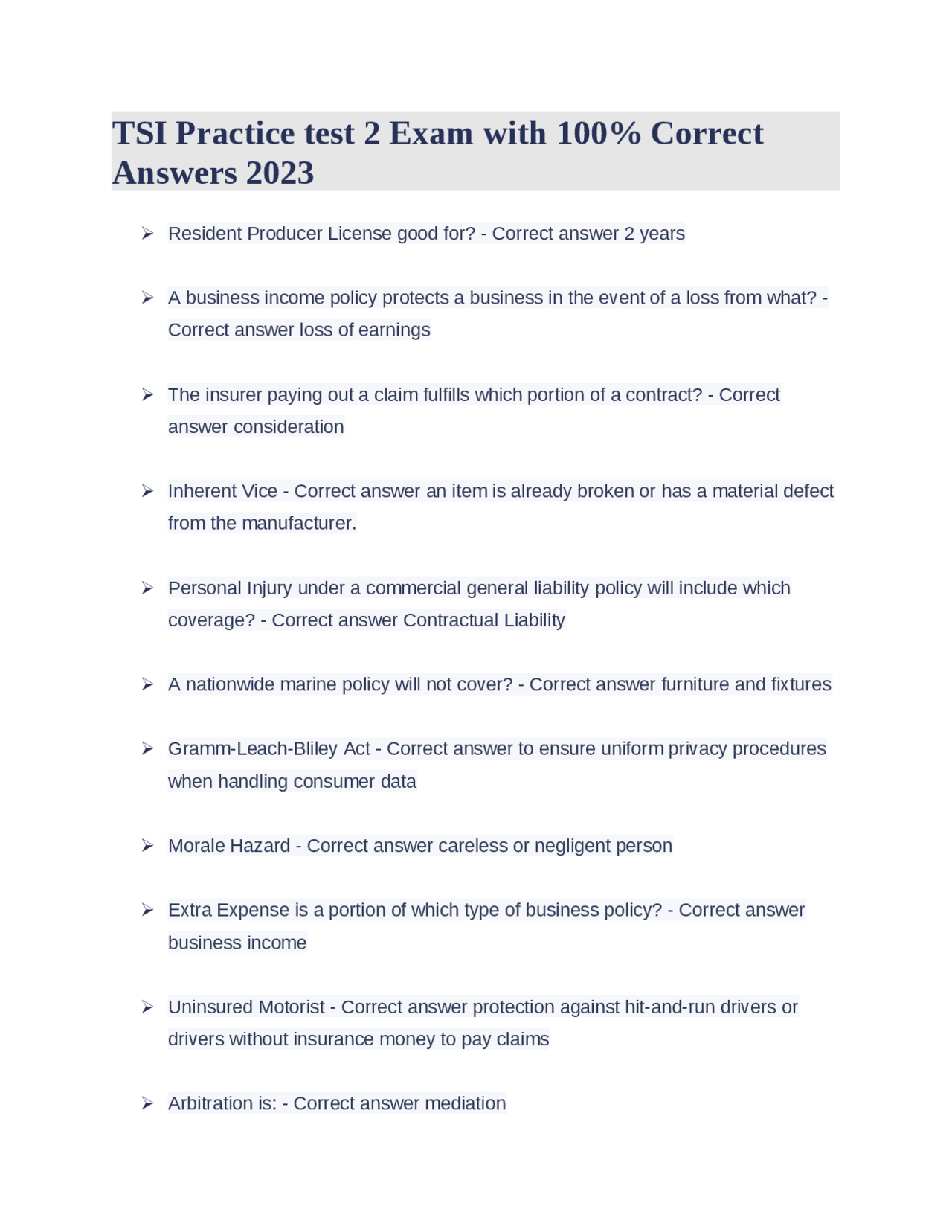 Tsi Question Example TSI Practice test 2 Exam with 100% Correct Answers 2023 | Exams ...