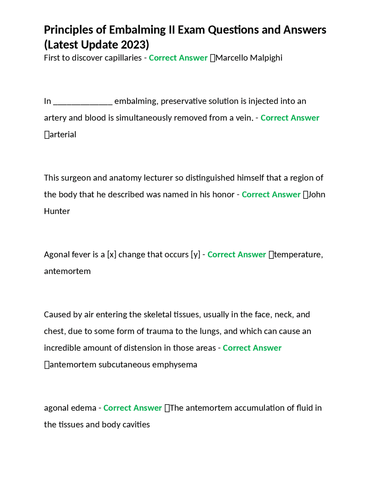 Principles of Embalming II Exam Questions and Answers (Latest Update