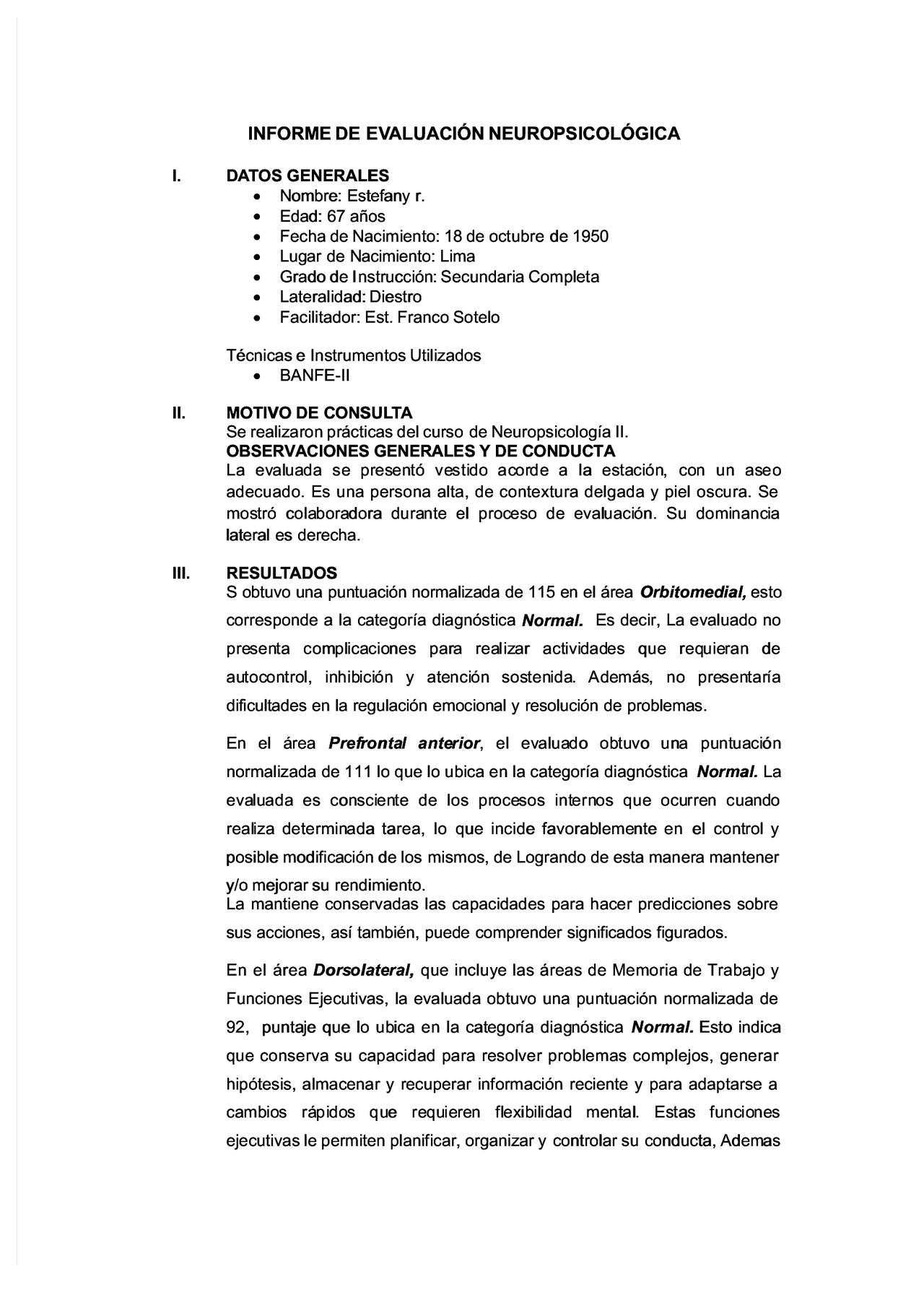 Ejemplo del informe con BANFE | Ejercicios de Neurociencia Cognitiva ...