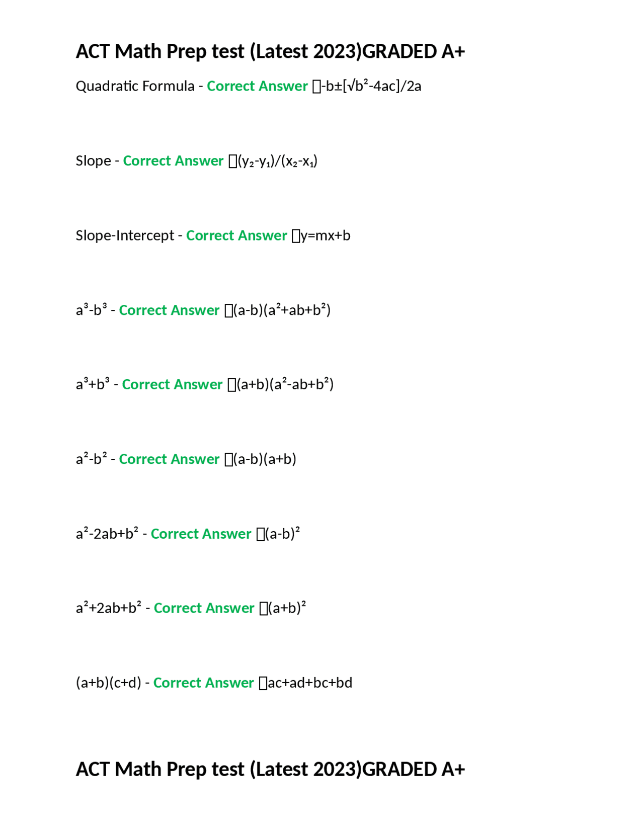 ACT Math Prep test (Latest 2023)GRADED A+ | Exams Nursing | Docsity