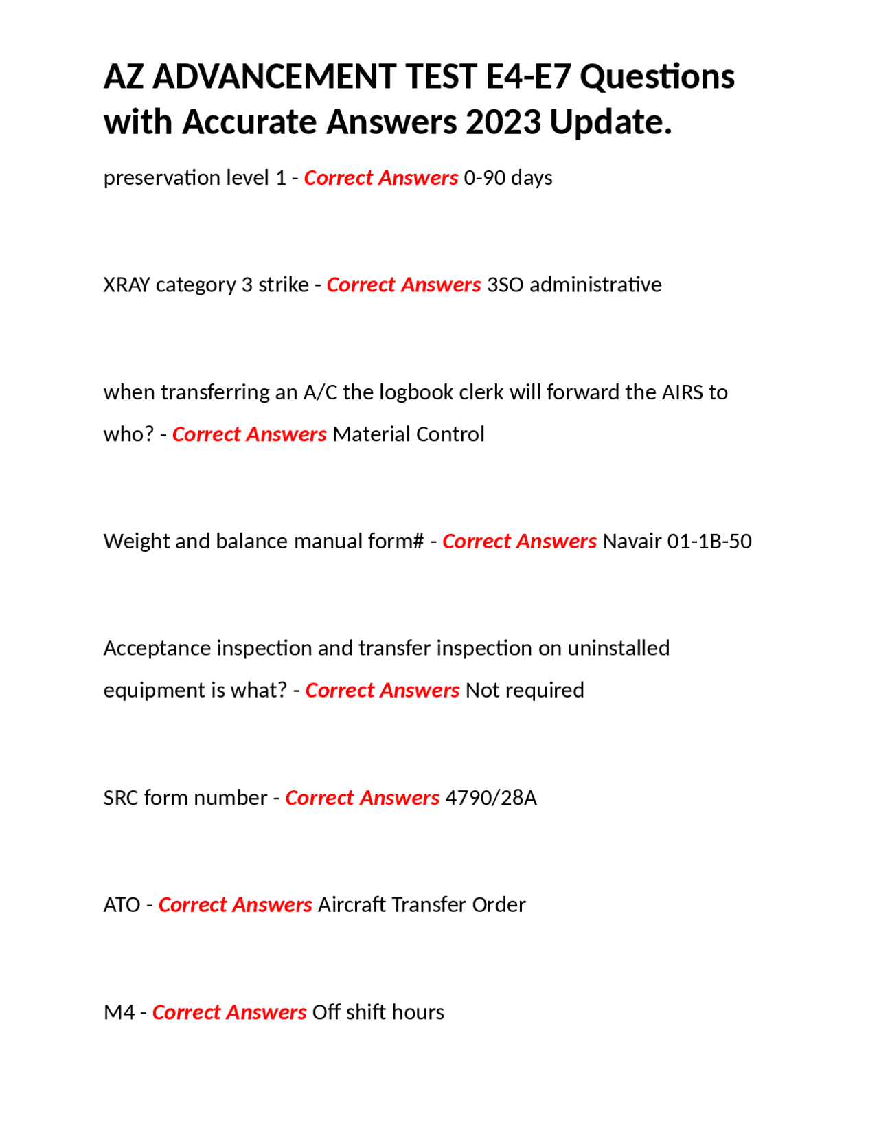 AZ ADVANCEMENT TEST E4E7 Questions with Accurate Answers 2023 Update. Exams Nursing Docsity