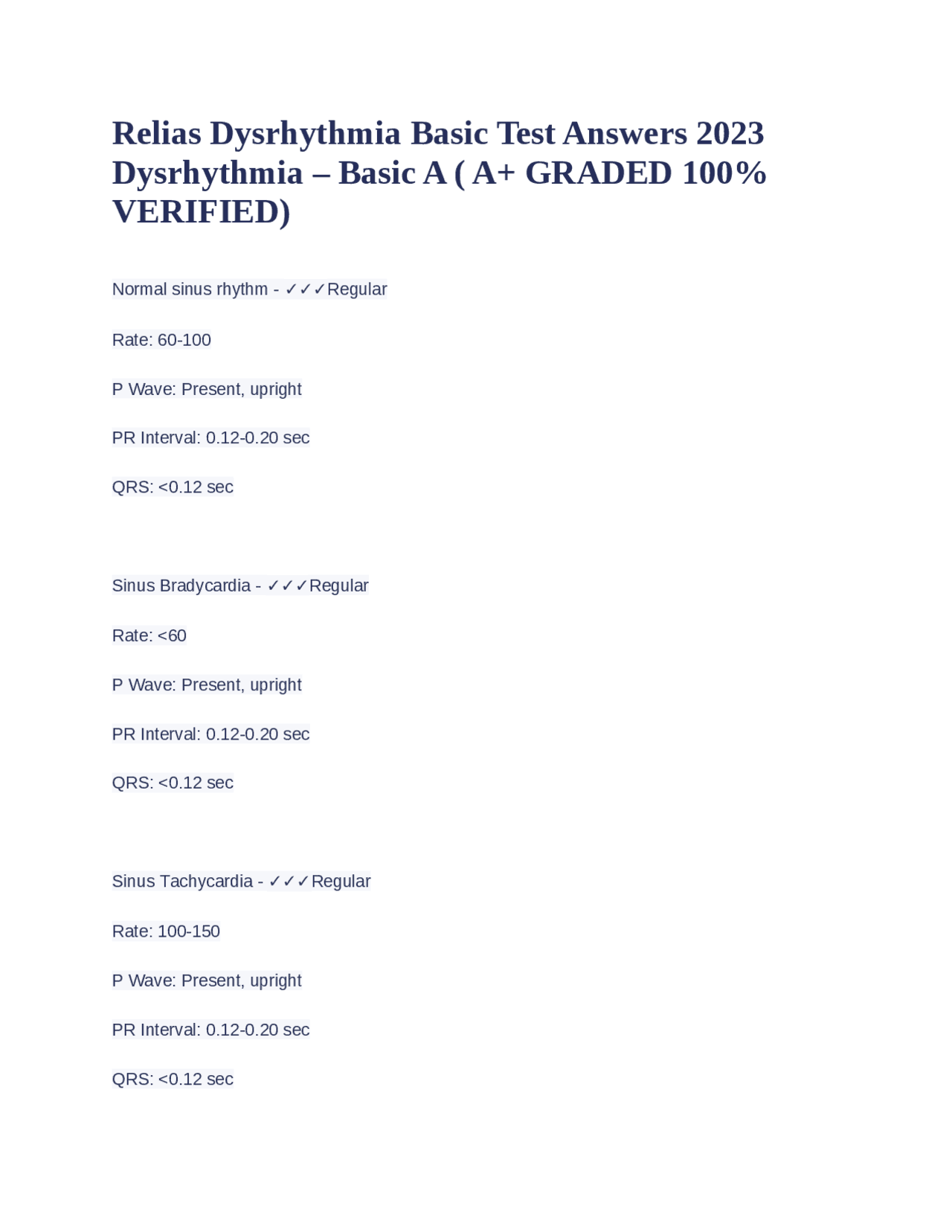Relias Dysrhythmia Basic Test Answers 2023 Dysrhythmia Basic A ( A+