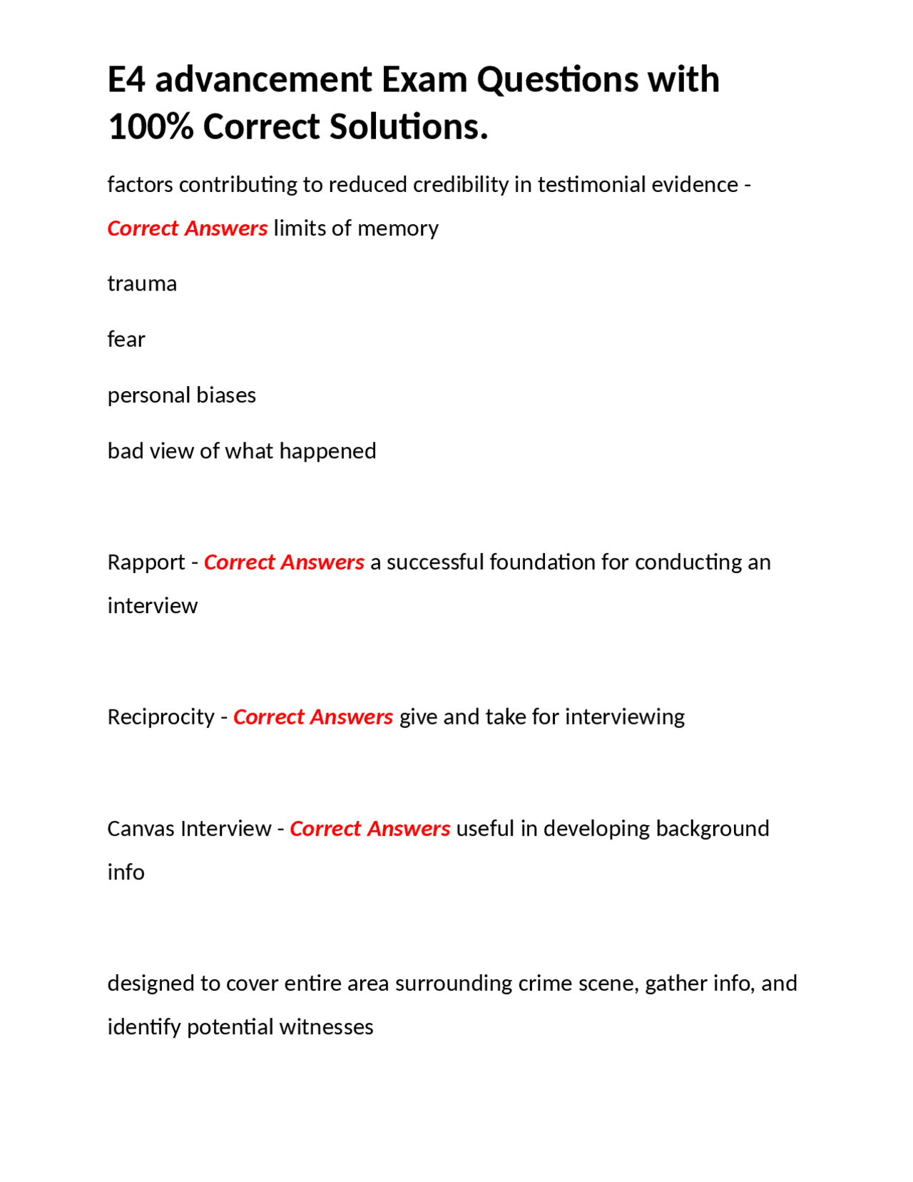 E4 advancement Exam Questions with 100 Correct Solutions. Exams