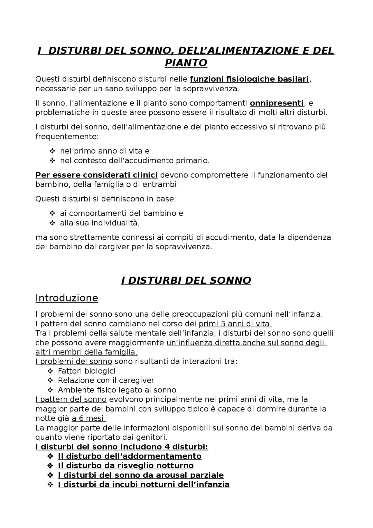 I disturbi del sonno | Sintesi del corso di Psicologia Clinica | Docsity