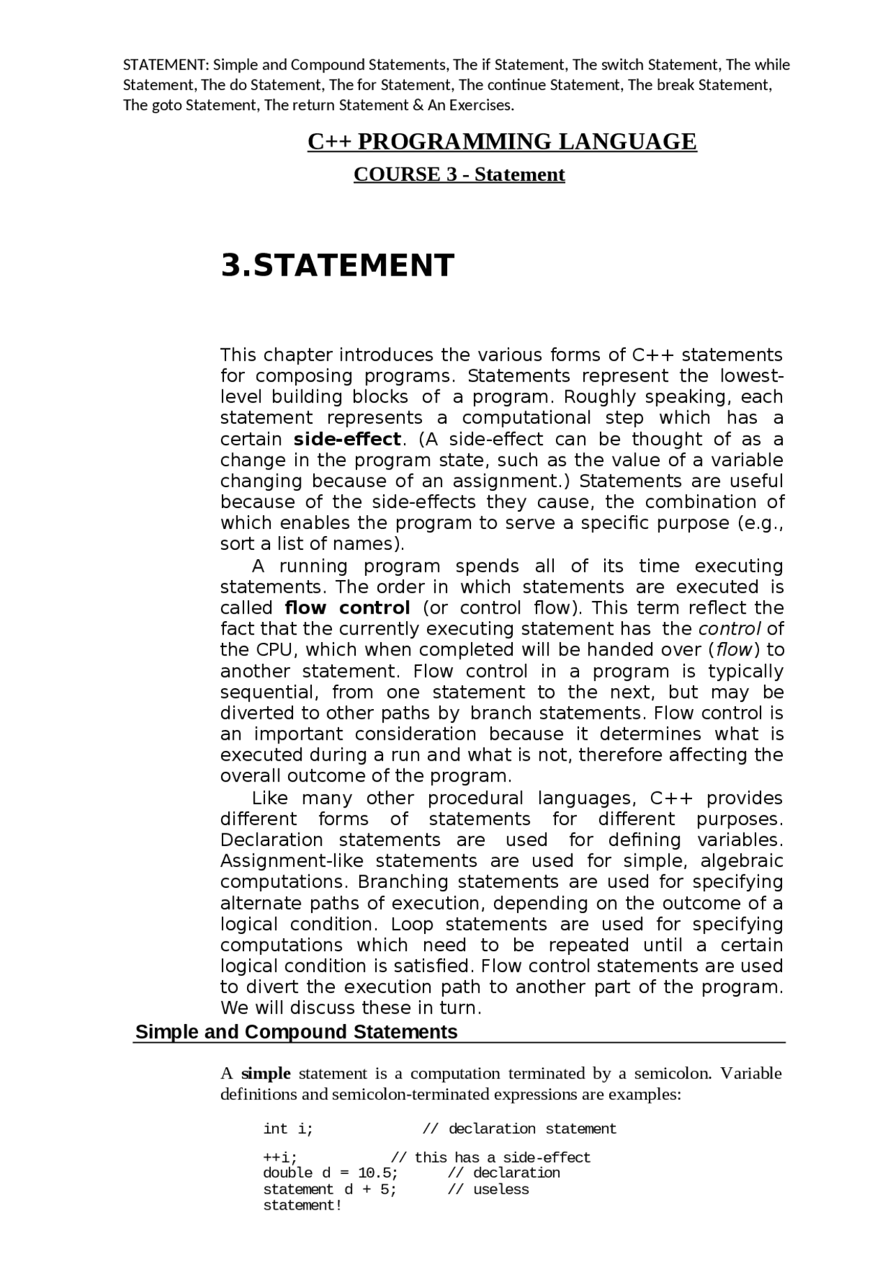 C++ PROGRAMMING LANGUAGE COURSE 3 - Statement | Study notes Computer ...