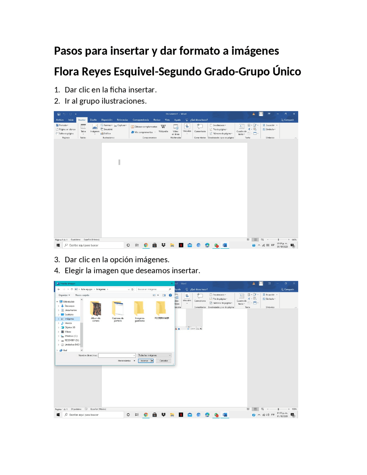Pasos para insertar y dar formato a imagenes en Gestión de archivos ...