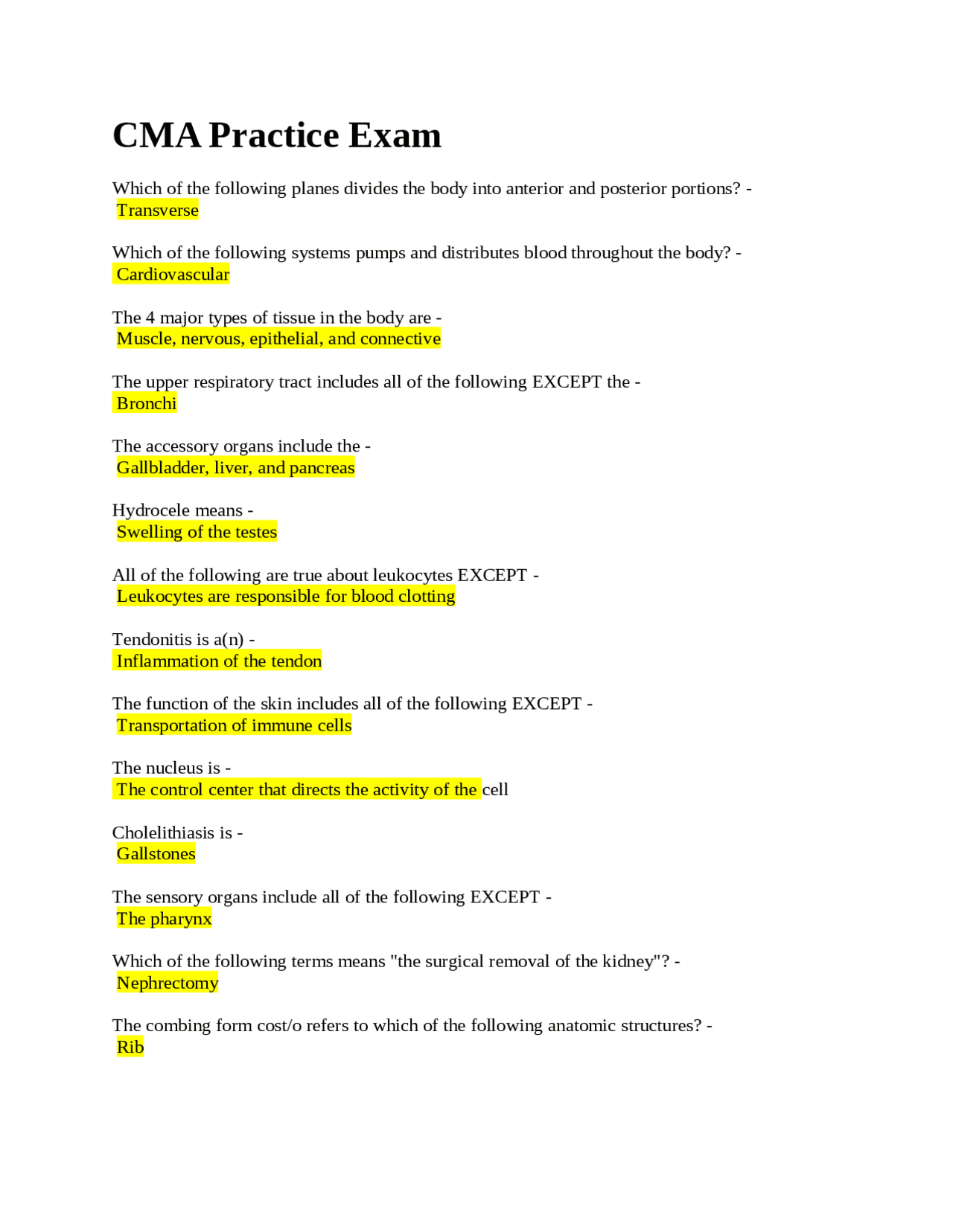 Cma Test CMA Practice Exam CMA Practice Exam | Exams Business Economics | Docsity