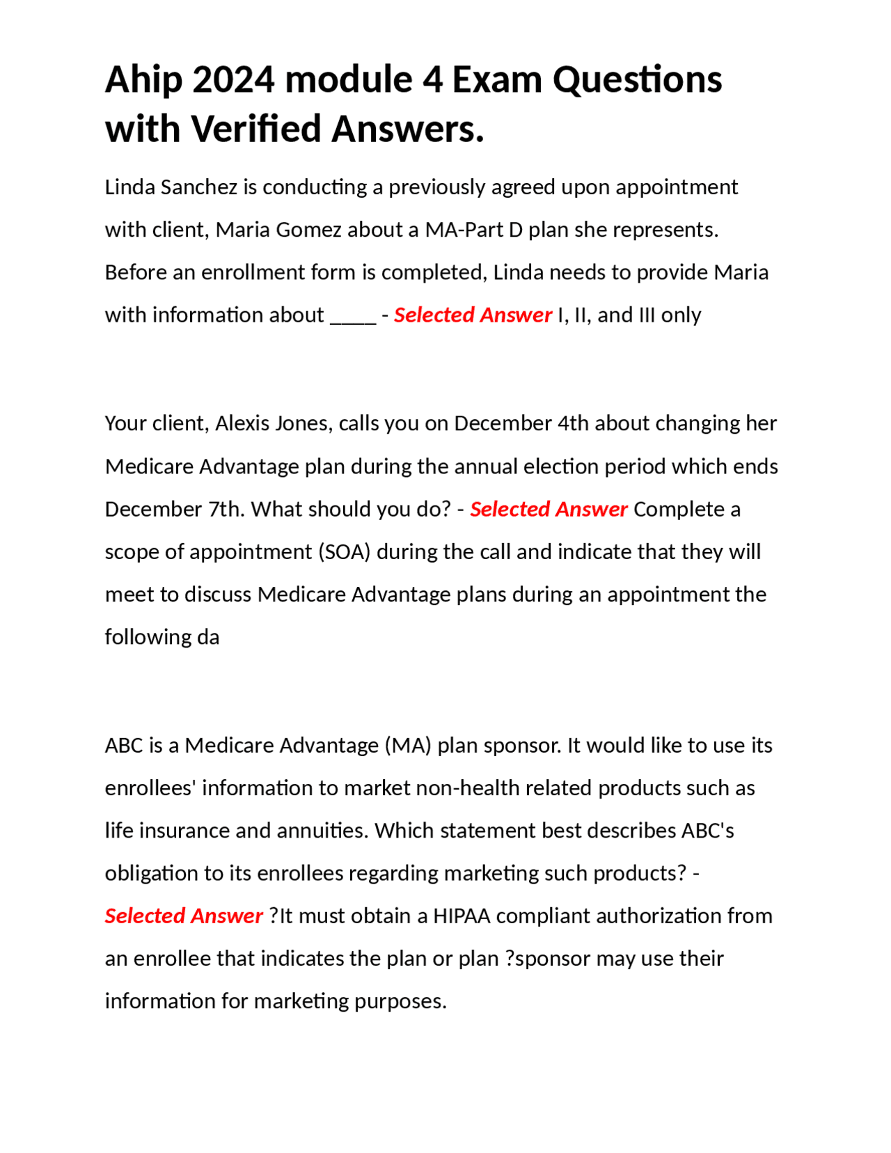 Ahip 2024 module 4Ahip 2024 module 4 | Exams Nursing | Docsity