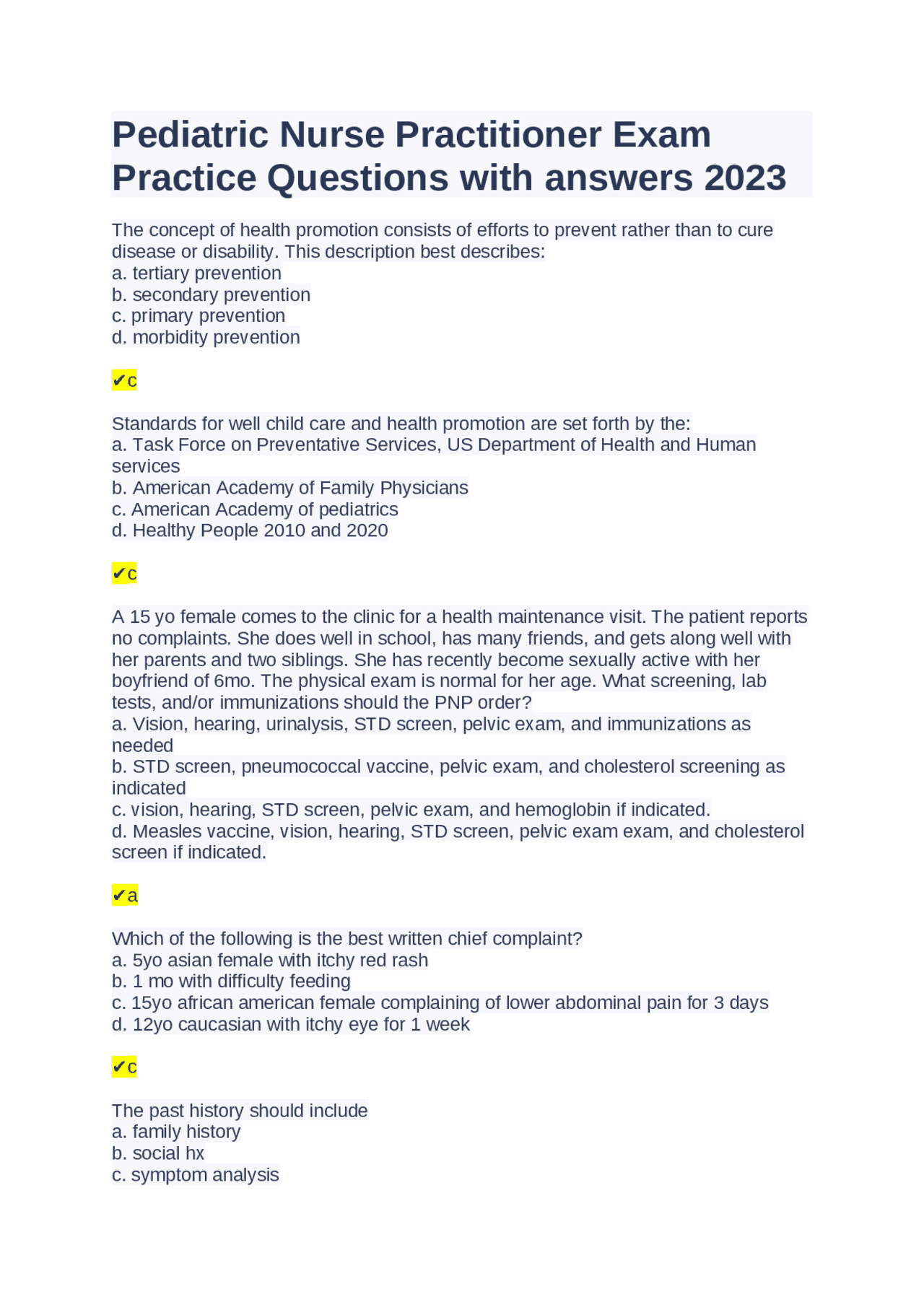 Np Practice Forms Pediatric Nurse Practitioner Exam Practice Questions with answers 2023 ...