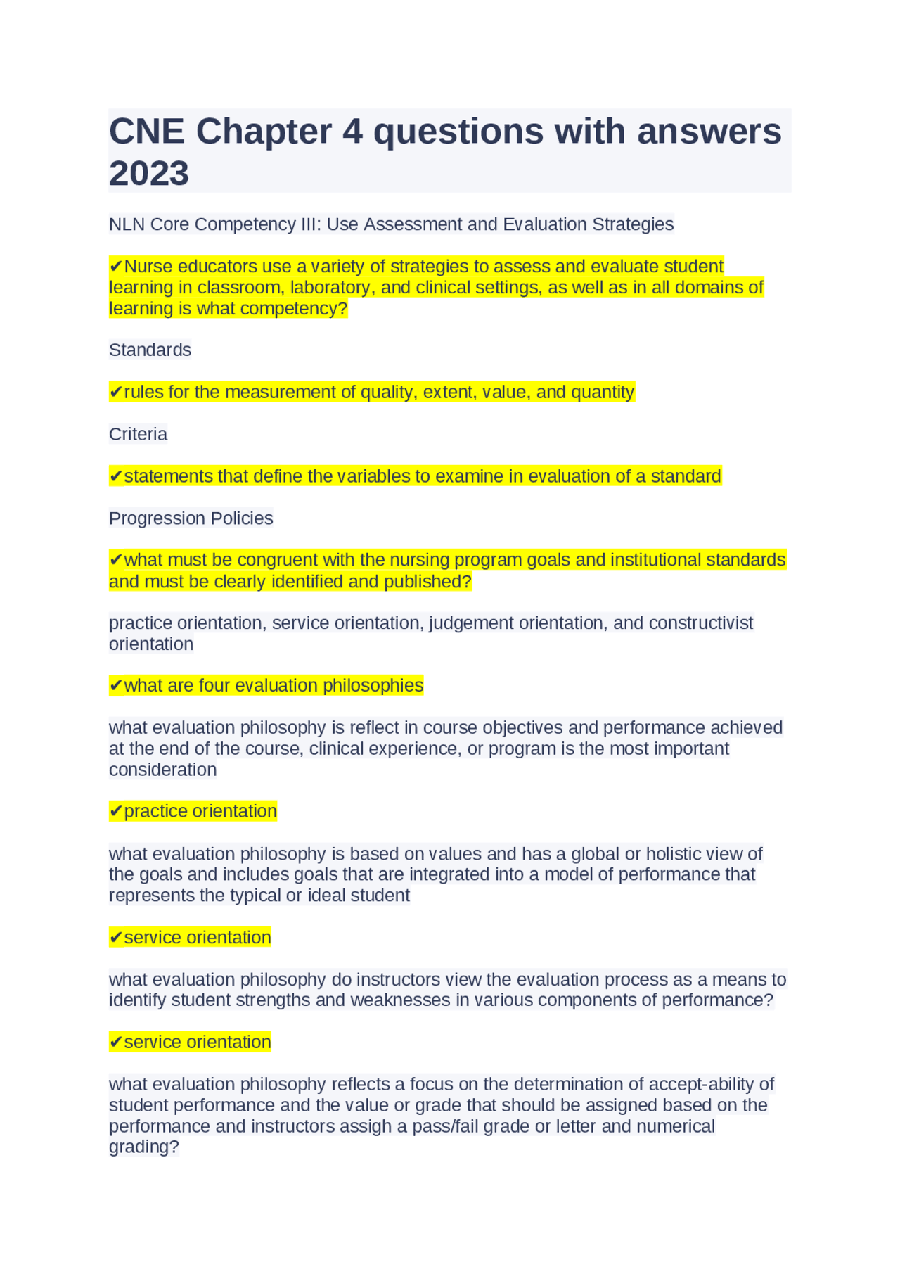 CNE Chapter 4 questions with answers 2023 | Exams Nursing | Docsity
