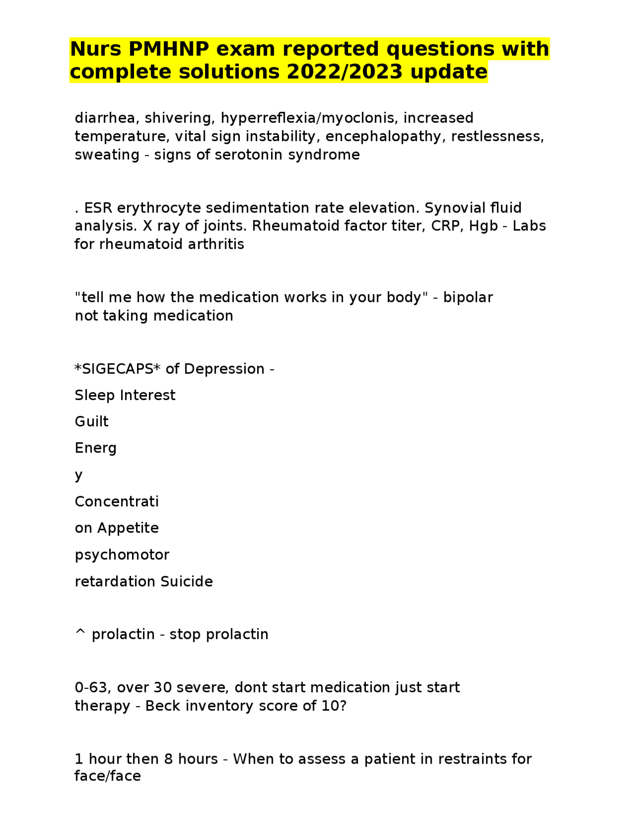 Nurs PMHNP exam reported questions with complete solutions 2022/2023 ...