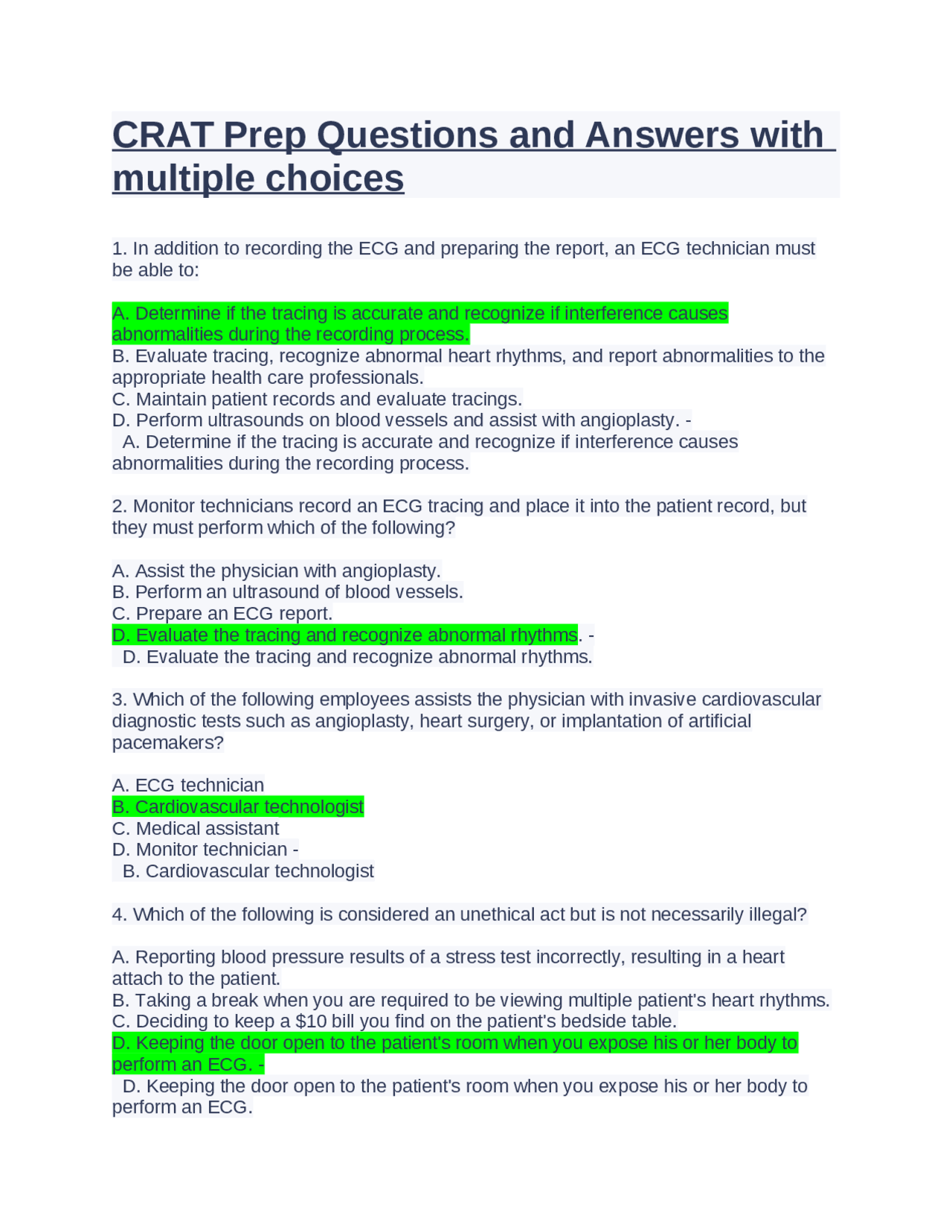 Crat Example CRAT Prep Questions and Answers with multiple choices | Exams Nursing ...