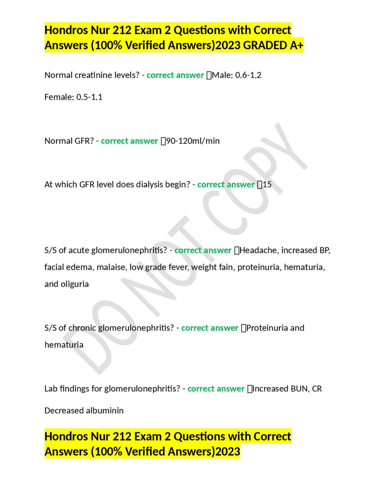 Hondros Nur 212 Exam 2 Questions with Correct Answers (100% Verified ...