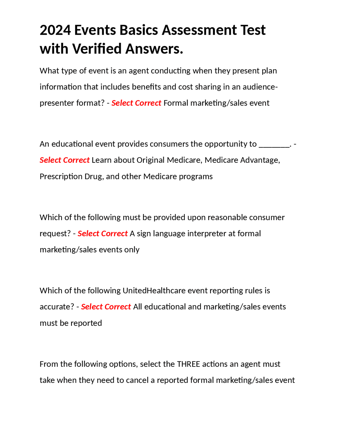 2024 Events Basics Assessment Test with Verified Answers. | Exams ...