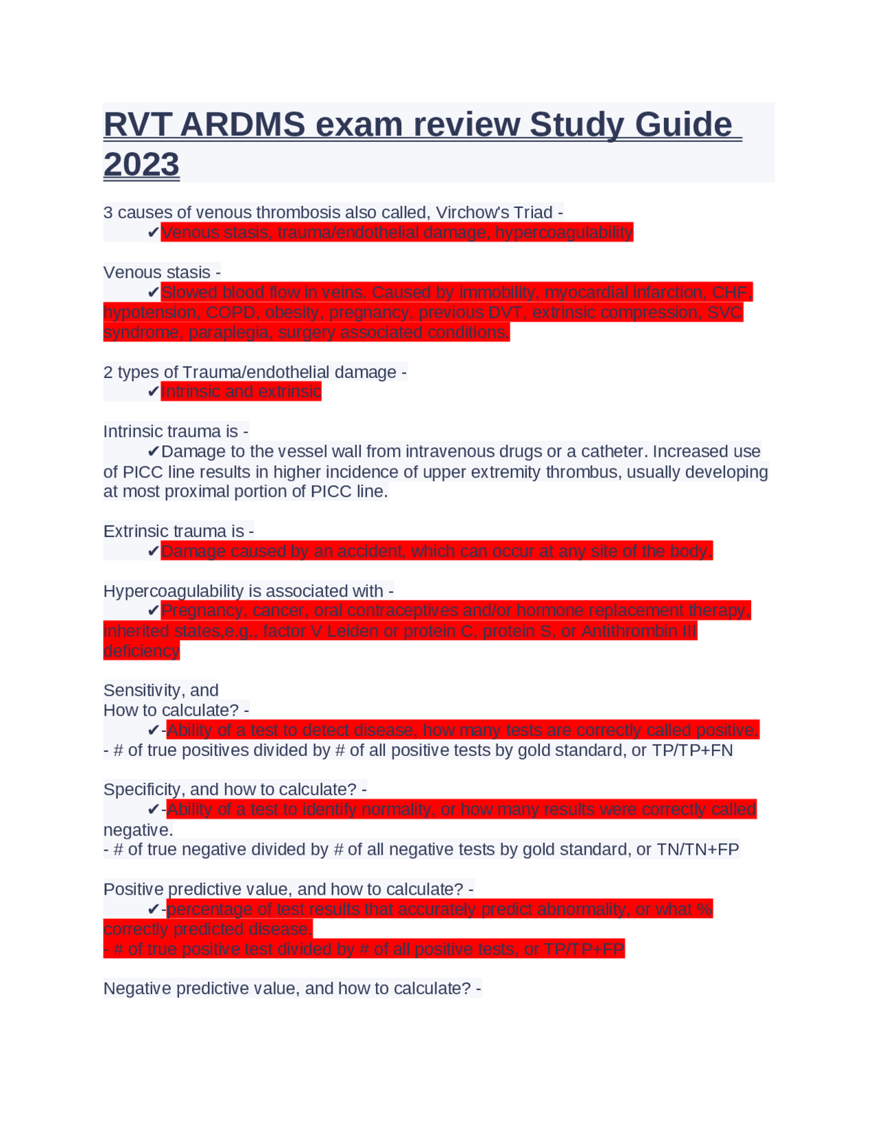 RVT ARDMS exam review Study Guide 2023 | Summaries Medical imaging ...