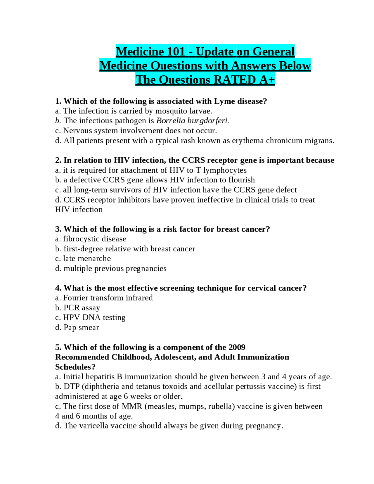 Medicine 101 - Update on General Medicine Questions with Answers Below ...