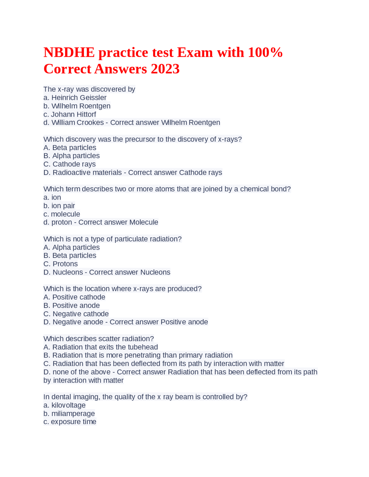 NBDHE practice test Exam with 100% Correct Answers 2023 | Exams Personal Health | Docsity
