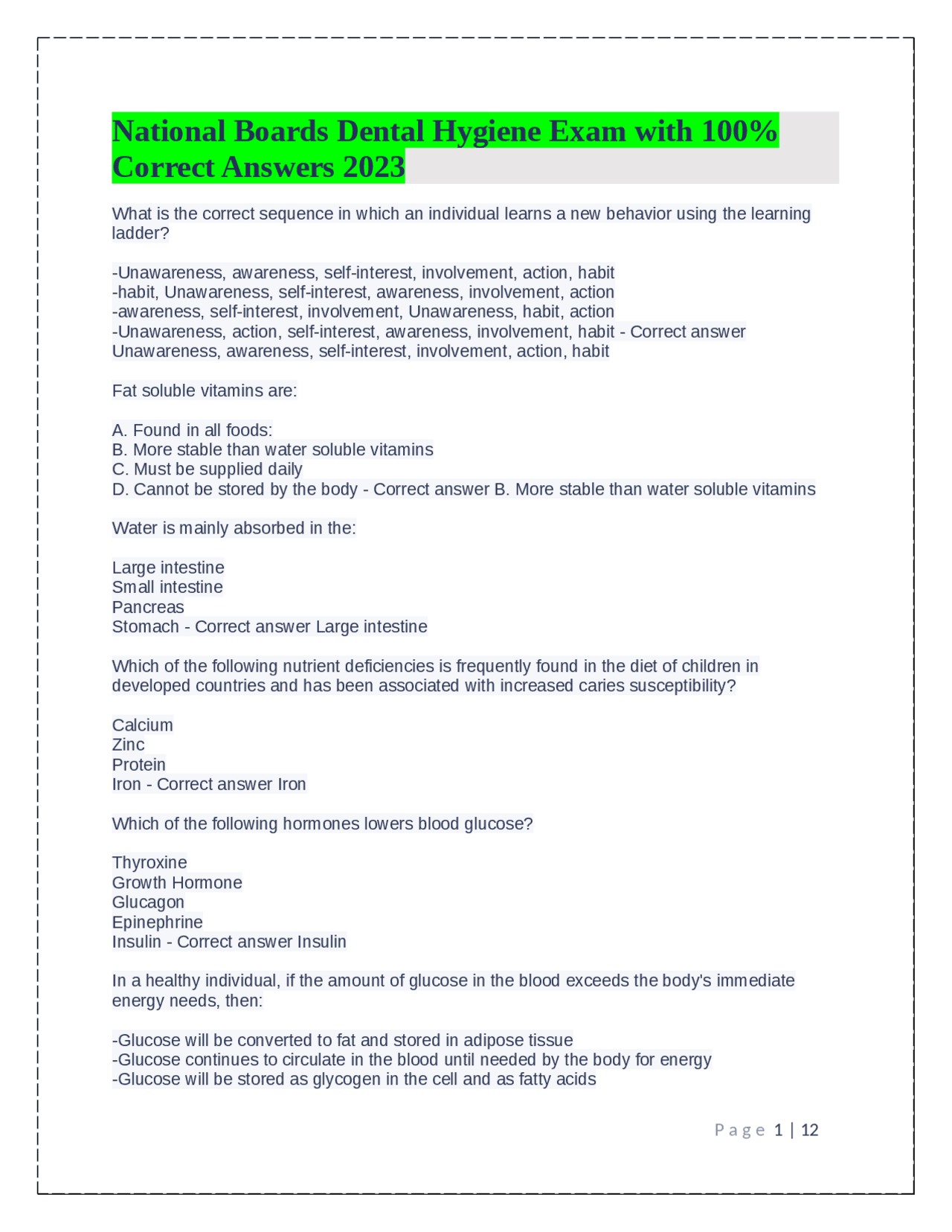 National Boards Dental Hygiene Exam with 100 Correct Answers 2023