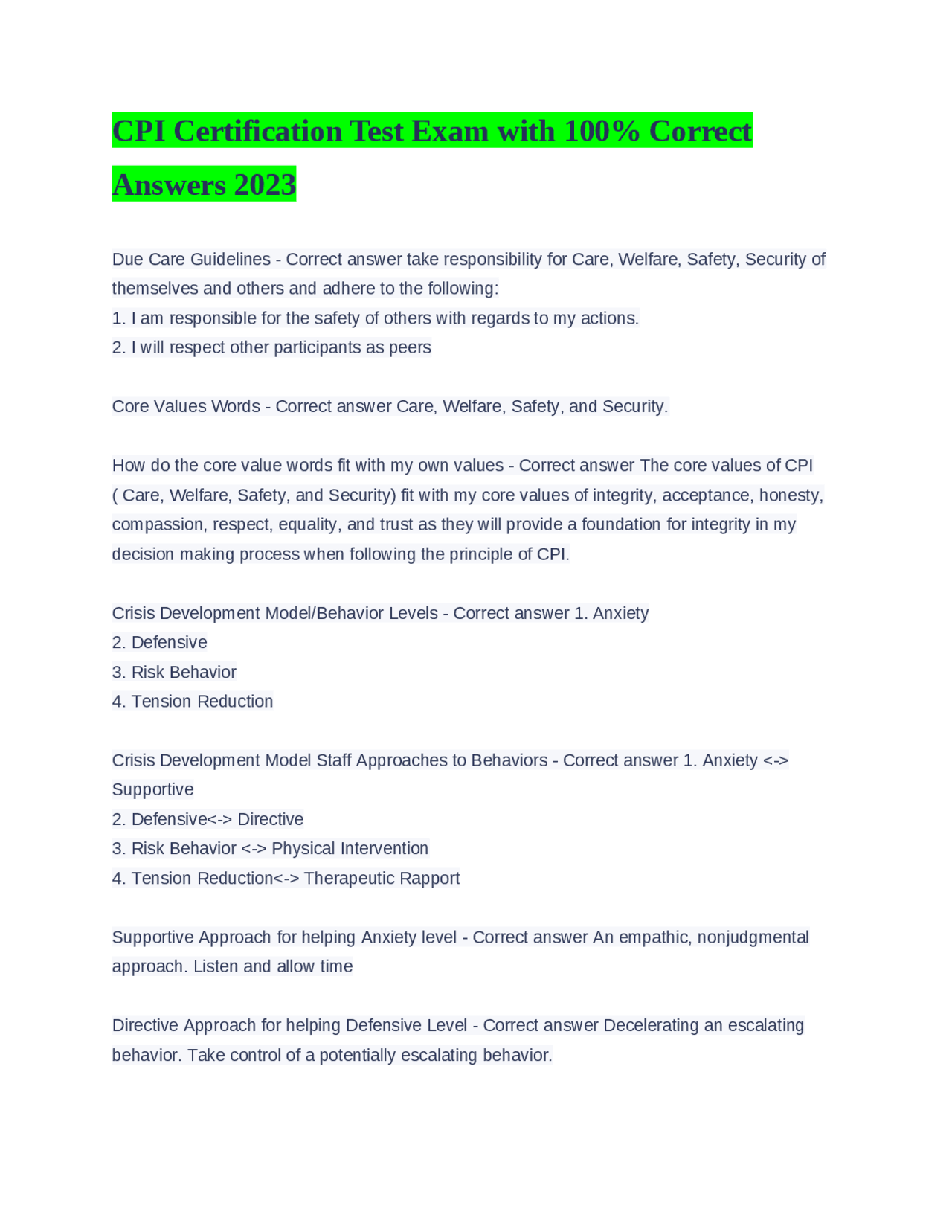 CPI Certification Test Exam with 100% Correct Answers 2023 | Exams ...