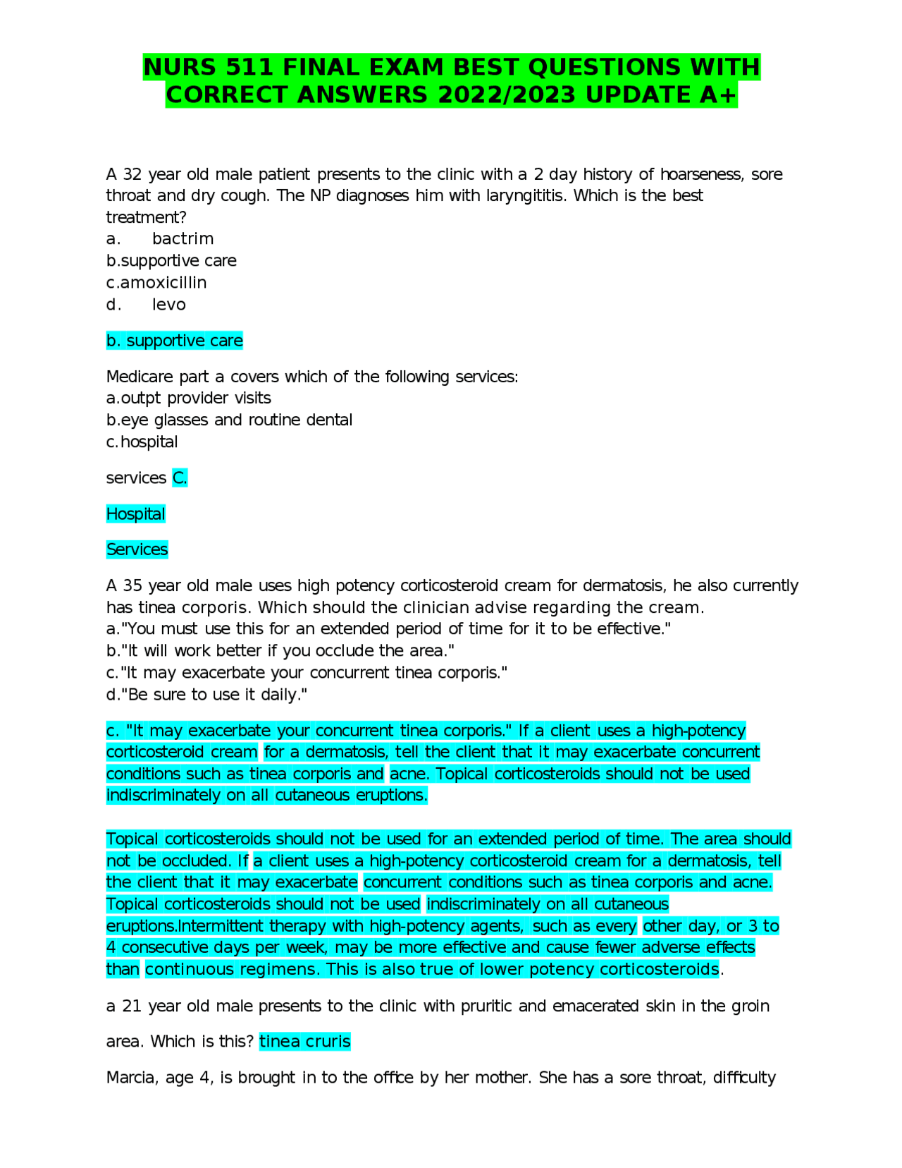 NURS 511 FINAL EXAM BEST QUESTIONS WITH CORRECT ANSWERS 2022/2023 ...