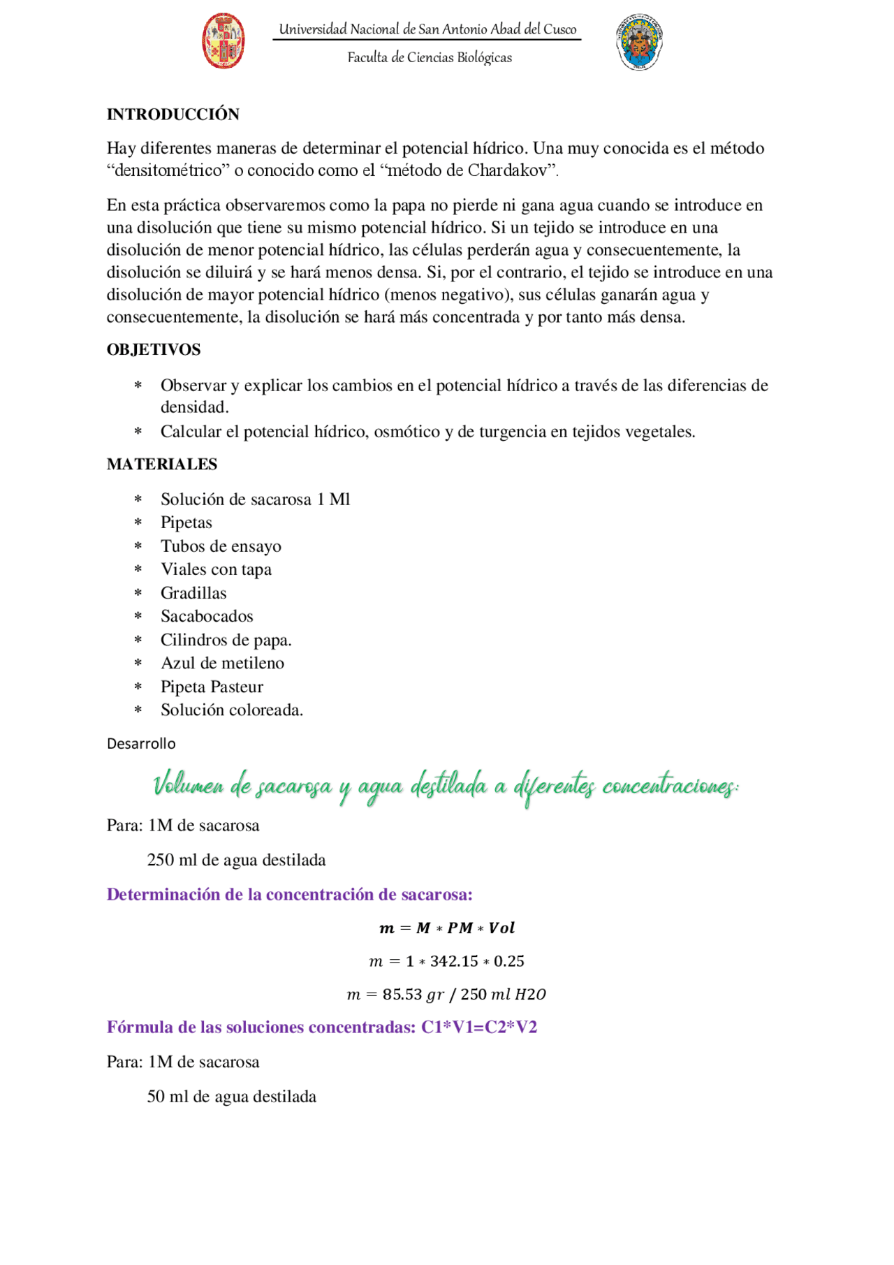 Método de Chardakov para determinar el potencial hídrico | Apuntes de ...