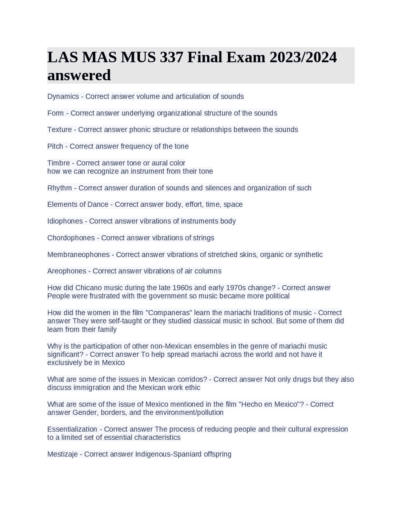 Las Mas Mus 337 Final Exam 2023 2024 Answered Exams Music Docsity