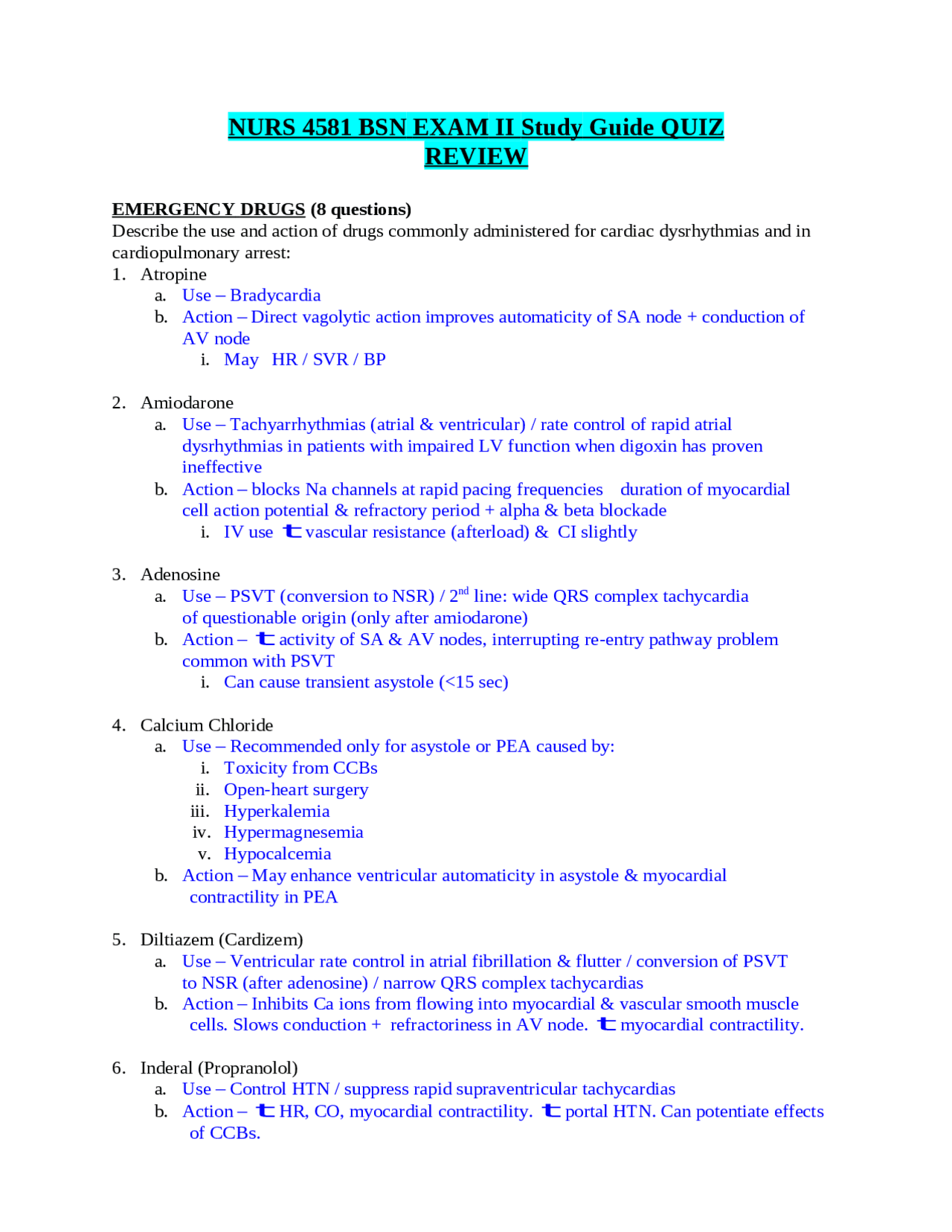 NURS 4581 BSN EXAM II Study Guide QUIZ REVIEW | Exams Nursing | Docsity