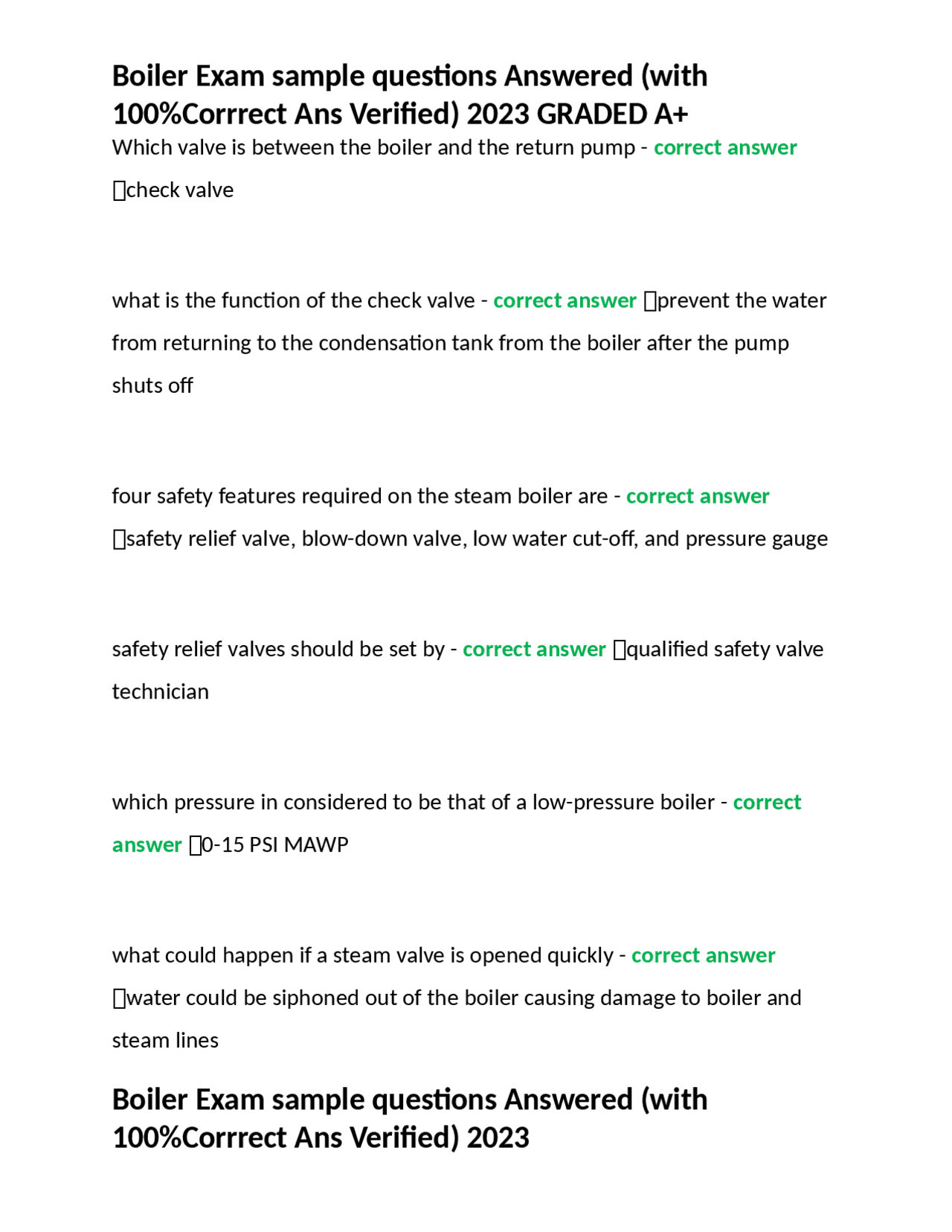 Boiler Exam sample questions Answered (with 100Corrrect Ans Verified