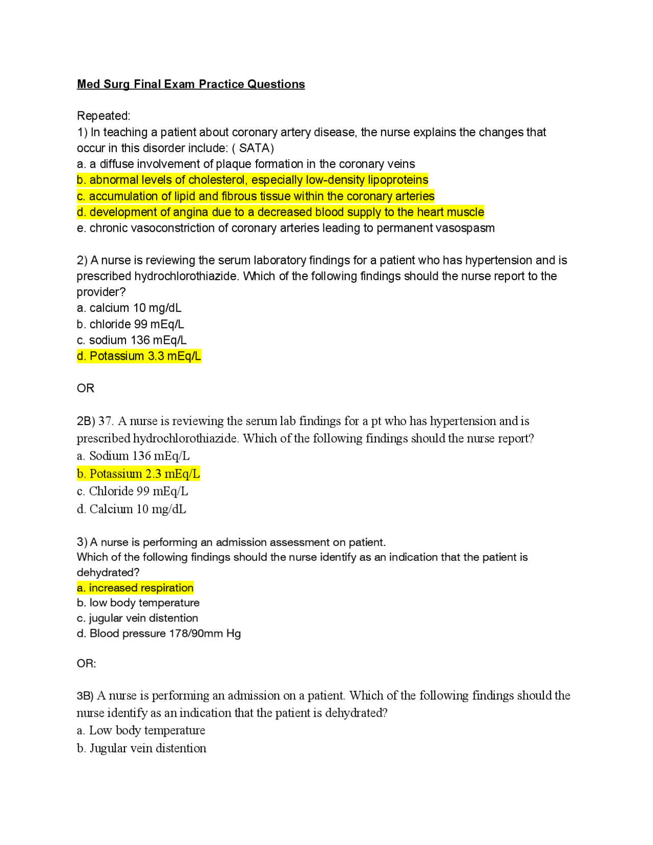 Update Medsurg Final Practice Questions 2023 Exams Nursing Docsity