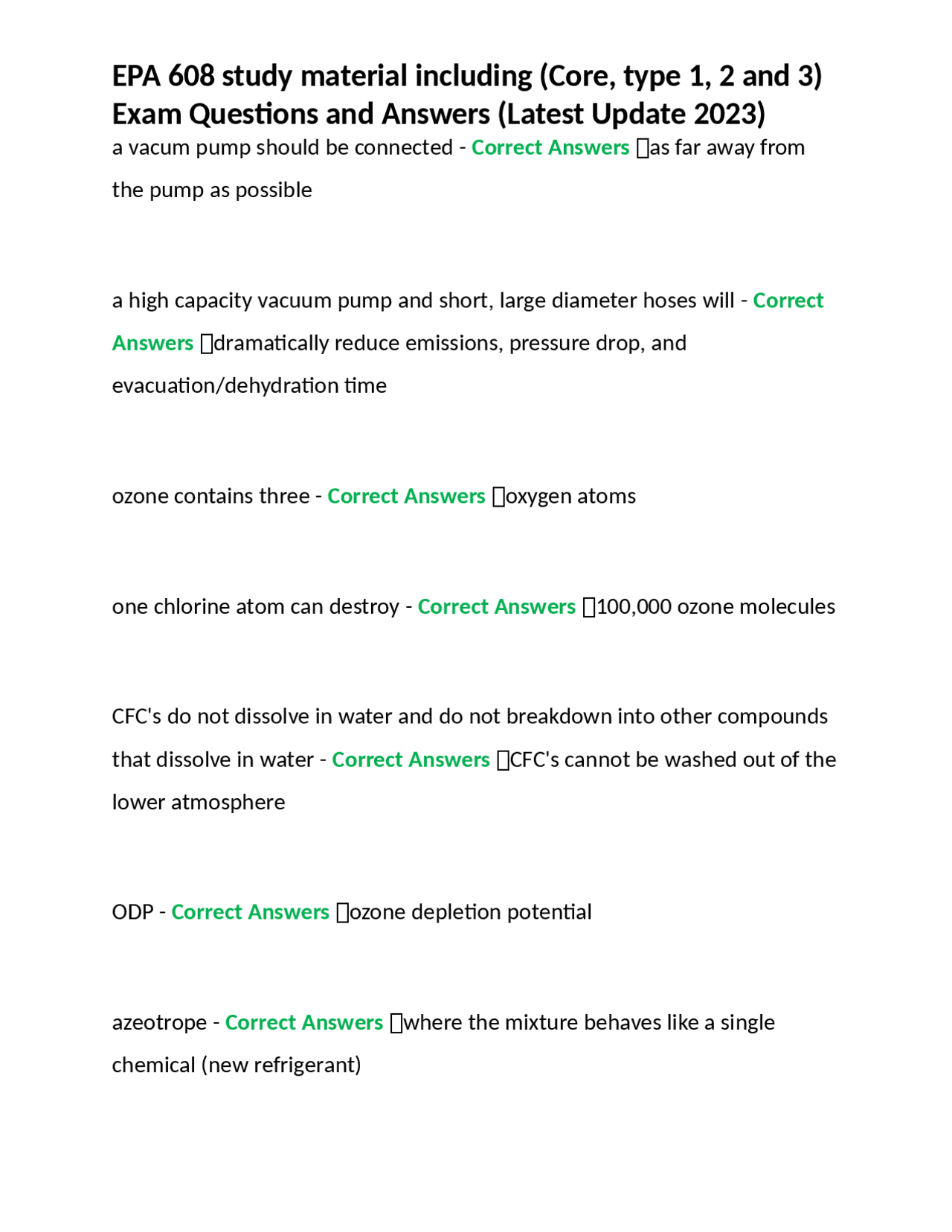 EPA 608 study material including (Core, type 1, 2 and 3) Exam Questions ...