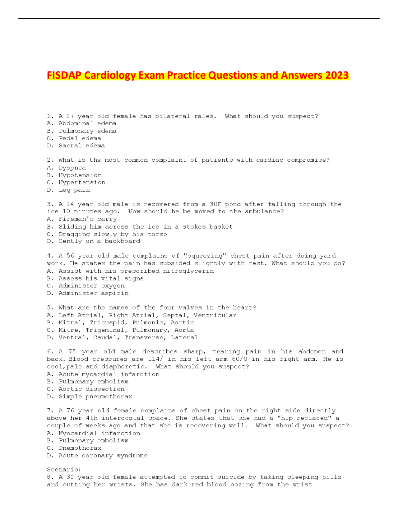 FISDAP Cardiology Exam Practice Questions and Answers 2023 Exams
