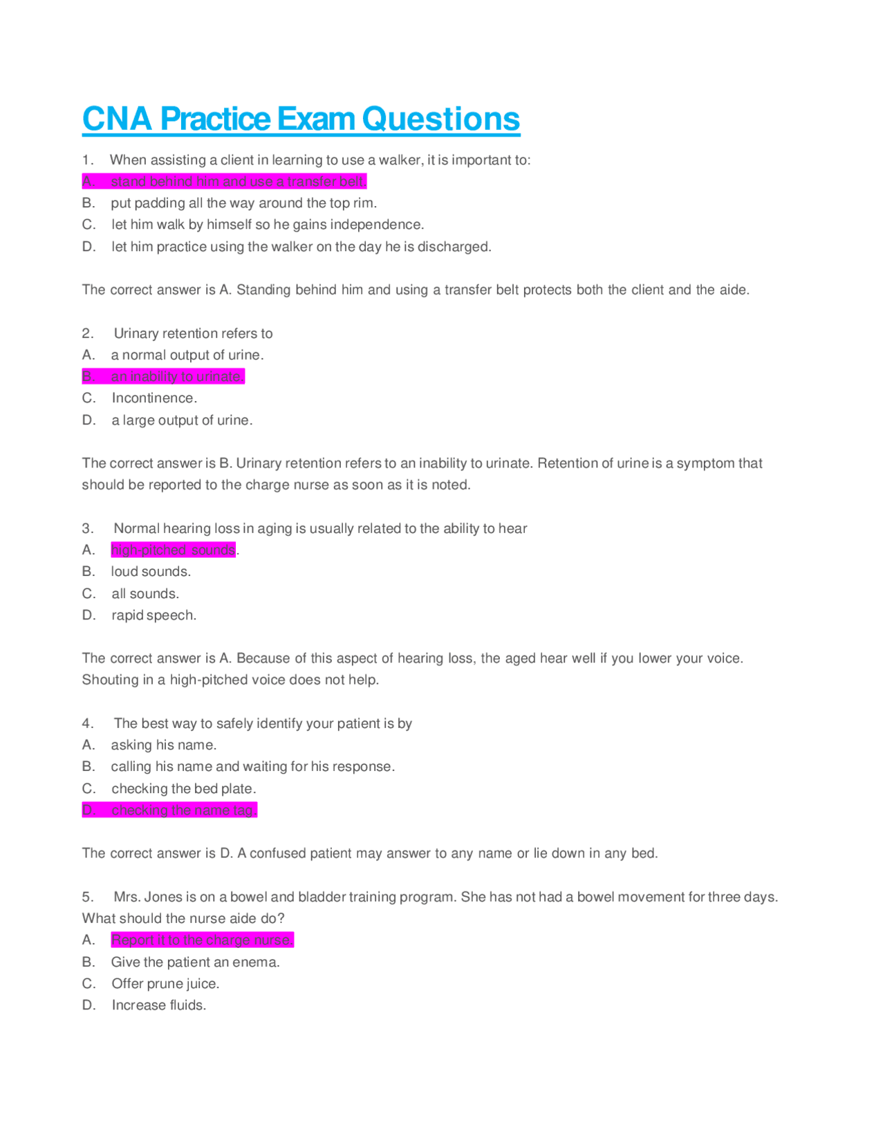 CNA Practice Exam ~ 100 Questions with Approved Answers~ 2023/2024 ...