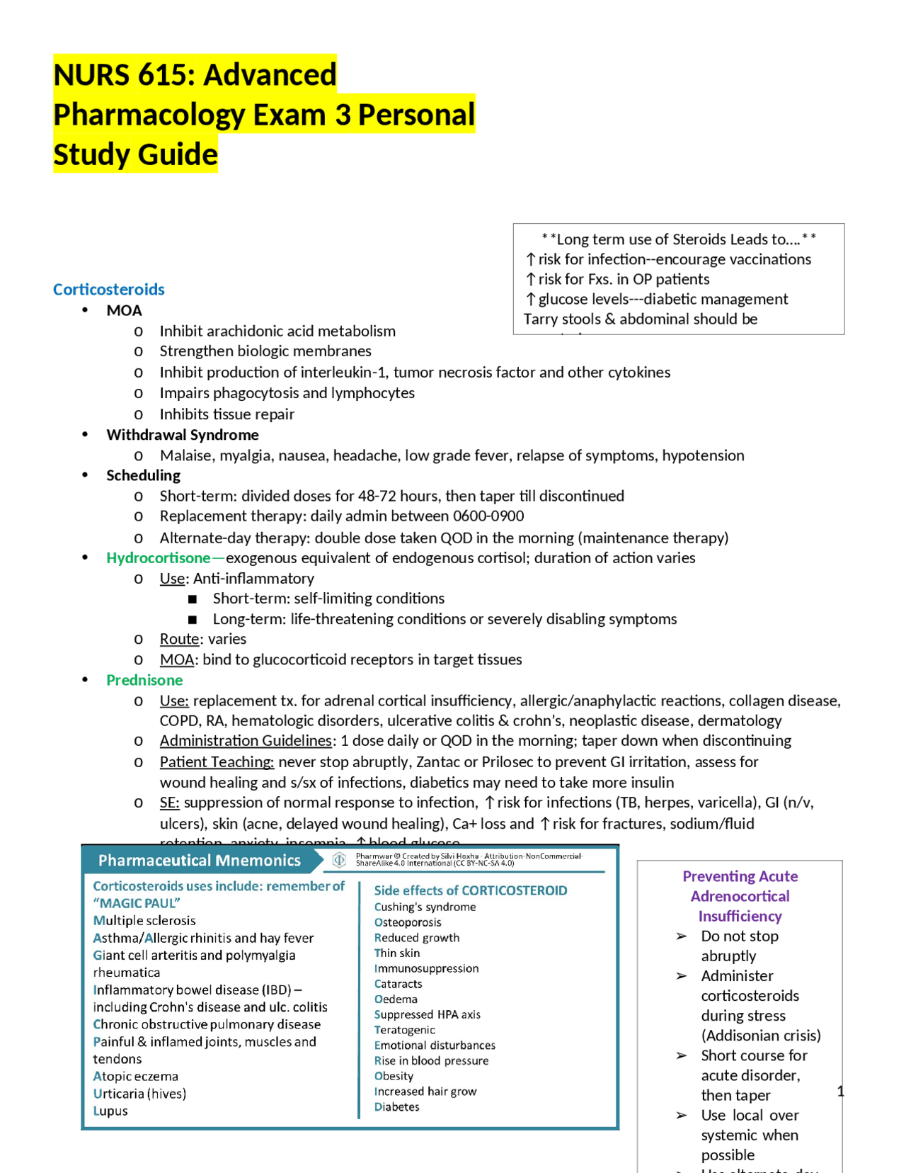 NURS 615: Advanced Pharmacology Exam 3 Personal Study Guide | Study ...