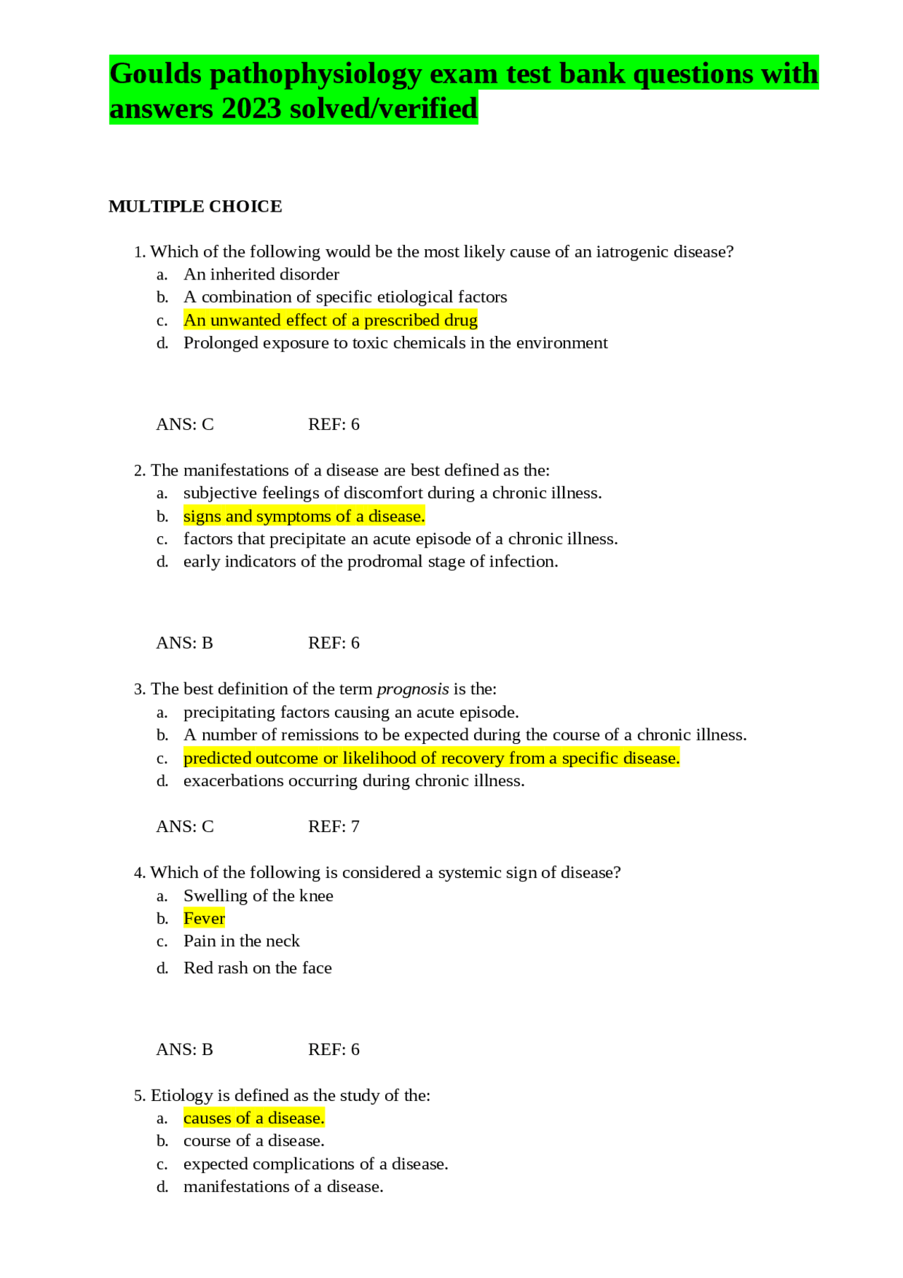 Goulds pathophysiology exam test bank questions with answers 2023 ...