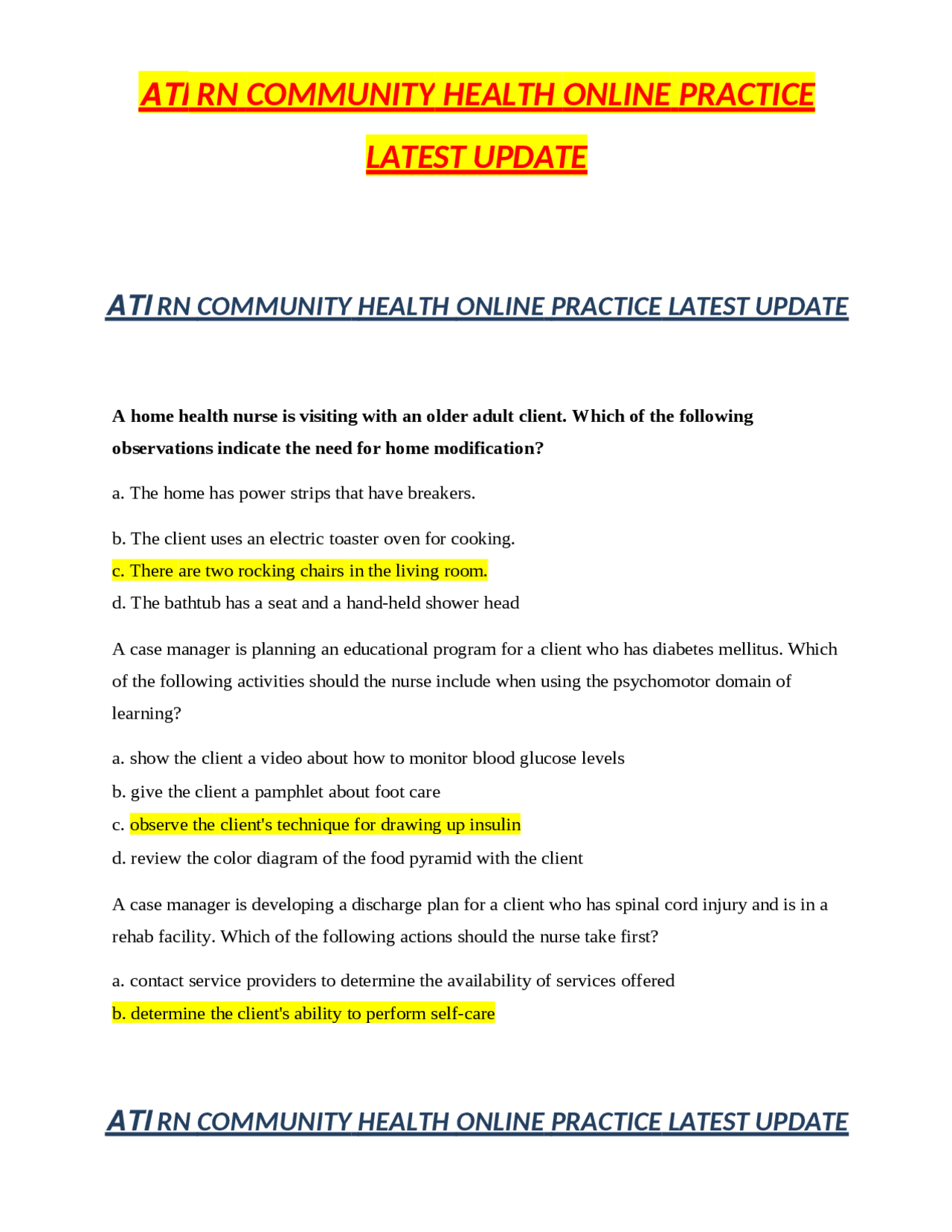 ATI RN COMMUNITY HEALTH ONLINE PRACTICE LATEST UPDATE Exams Nursing